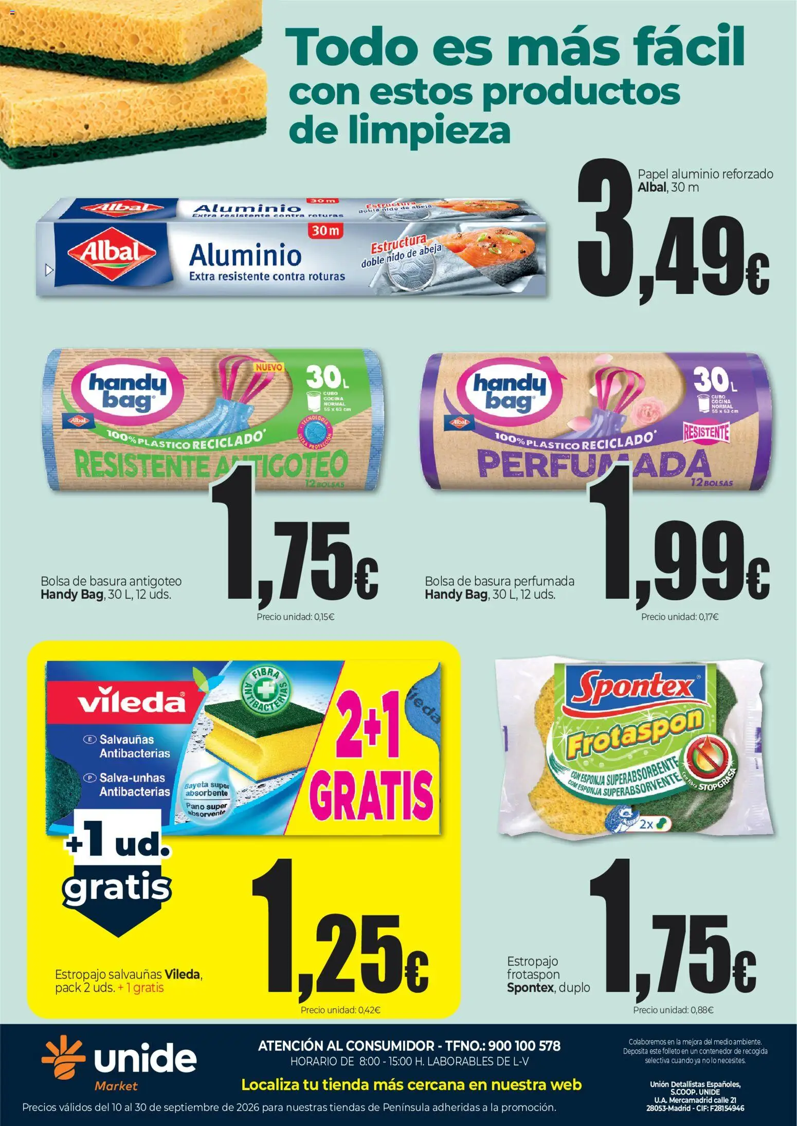 Unide Especial limpieza del hogar │ válido desde el 10/09/2026 | Página: 8 | Productos: Esponja, Productos de limpieza, Bolsa, Cocina