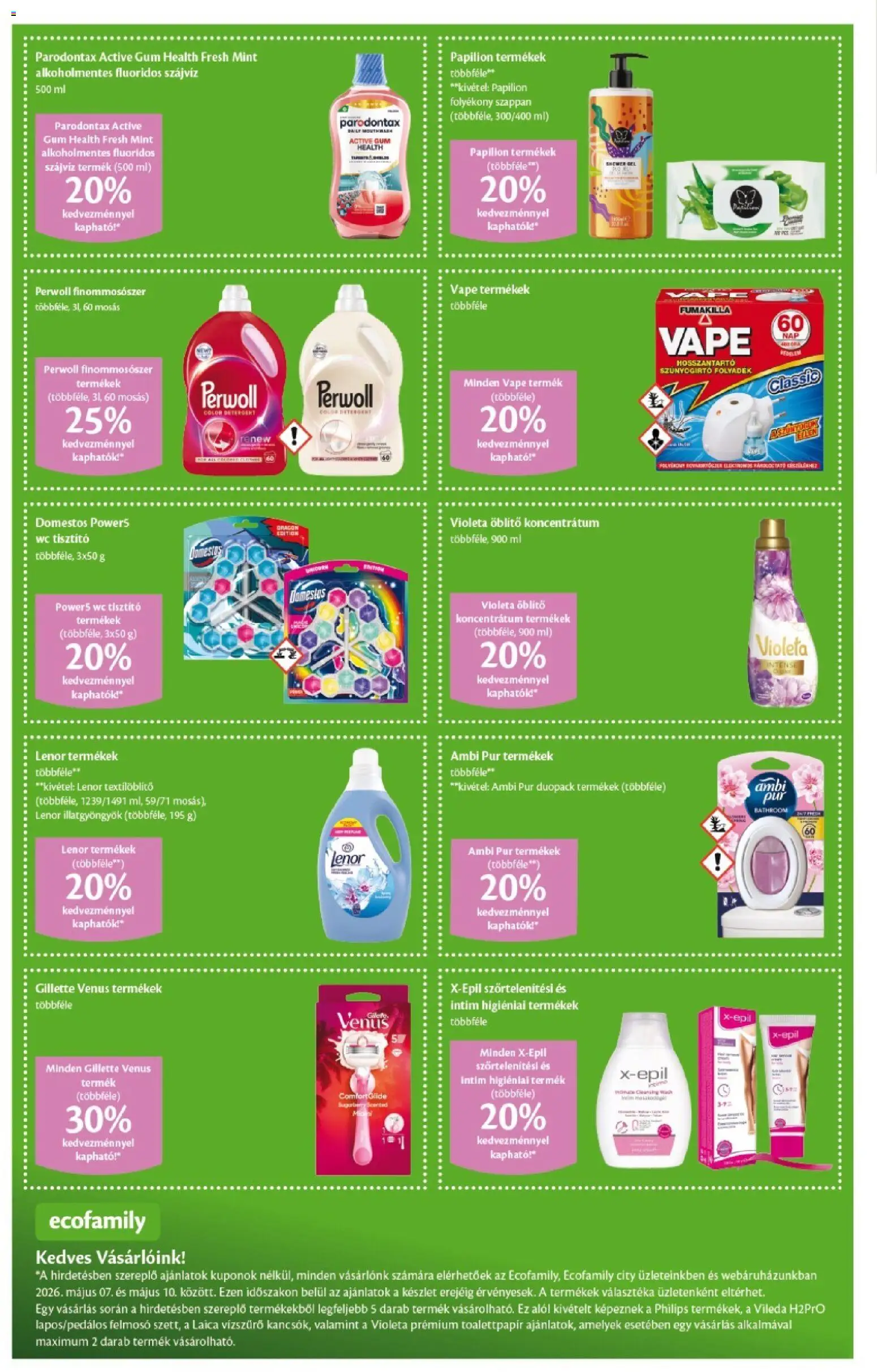 EcoFamily akciós ujság - amely érvényes a következő dátumtól: 07.05.2026 | Oldal: 4 | Termékek: Perwoll, Felmosó, Öblítő, Szappan