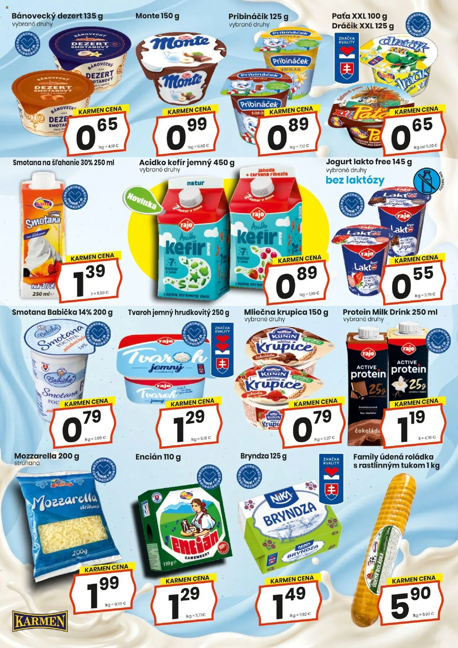 Nové KARMEN CBA akcie – leták je platný od 15.10.2026 | Strana: 6 | Produkty: Pribináčik, Protein, Tvaroh, Krupica