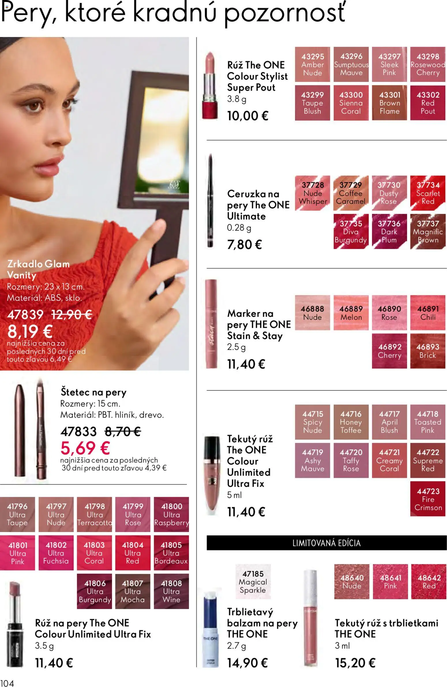 Nové Oriflame akcie – leták je platný od 25.03.2026 | Strana: 104 | Produkty: Zrkadlo, Rúž na pery, Ceruzka