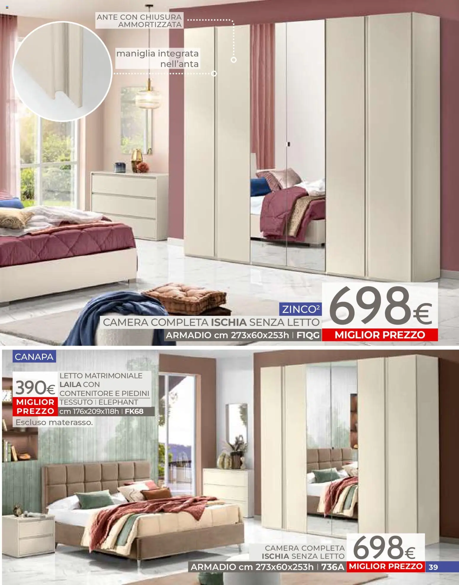 Volantino Mondo Convenienza del 01/07/2026 | Pagina: 39 | Prodotti: Letto matrimoniale, Contenitore, Letto, Armadio