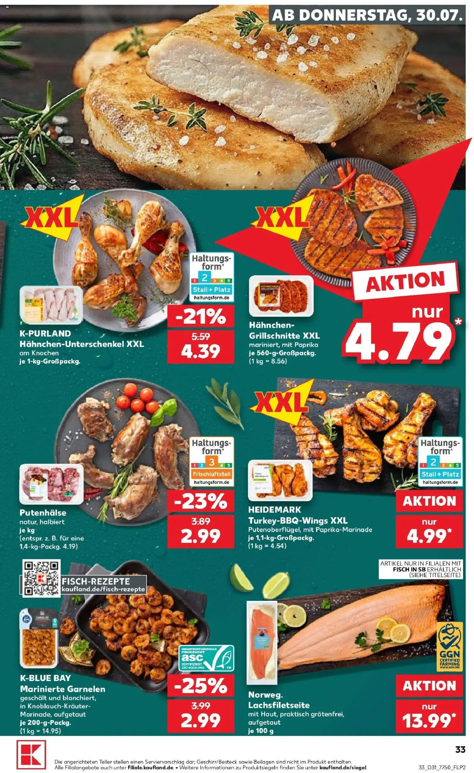 Kaufland Prospekt Nördlingen – gültig ab 30.07.2026 | Seite: 33 | Produkte: Hahnchen, Garnelen, Fisch, Paprika