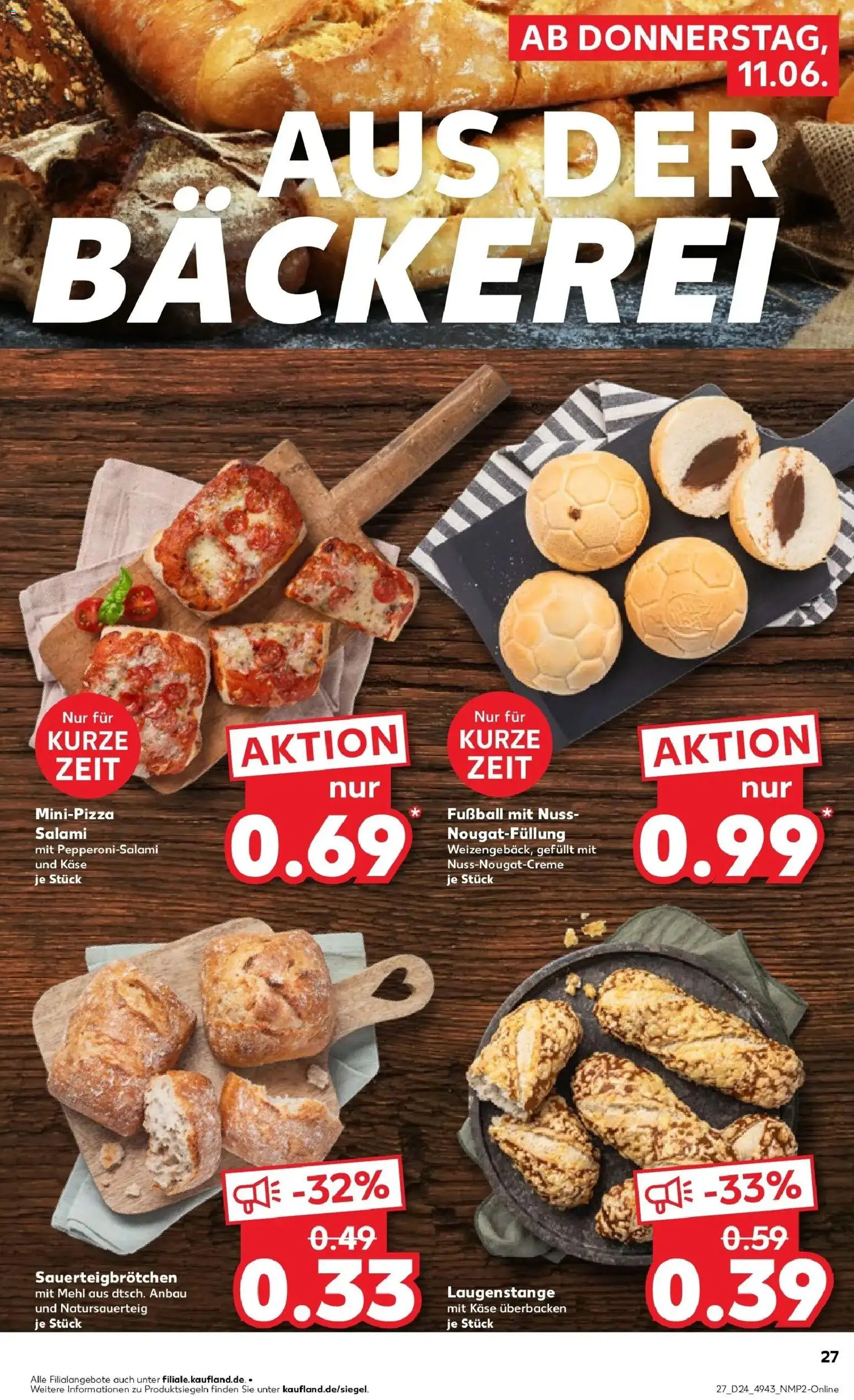 Kaufland Prospekt Aachen – gültig ab 11.06.2026 | Seite: 27 | Produkte: Bäckerei, Mehl, Fußball, Salami