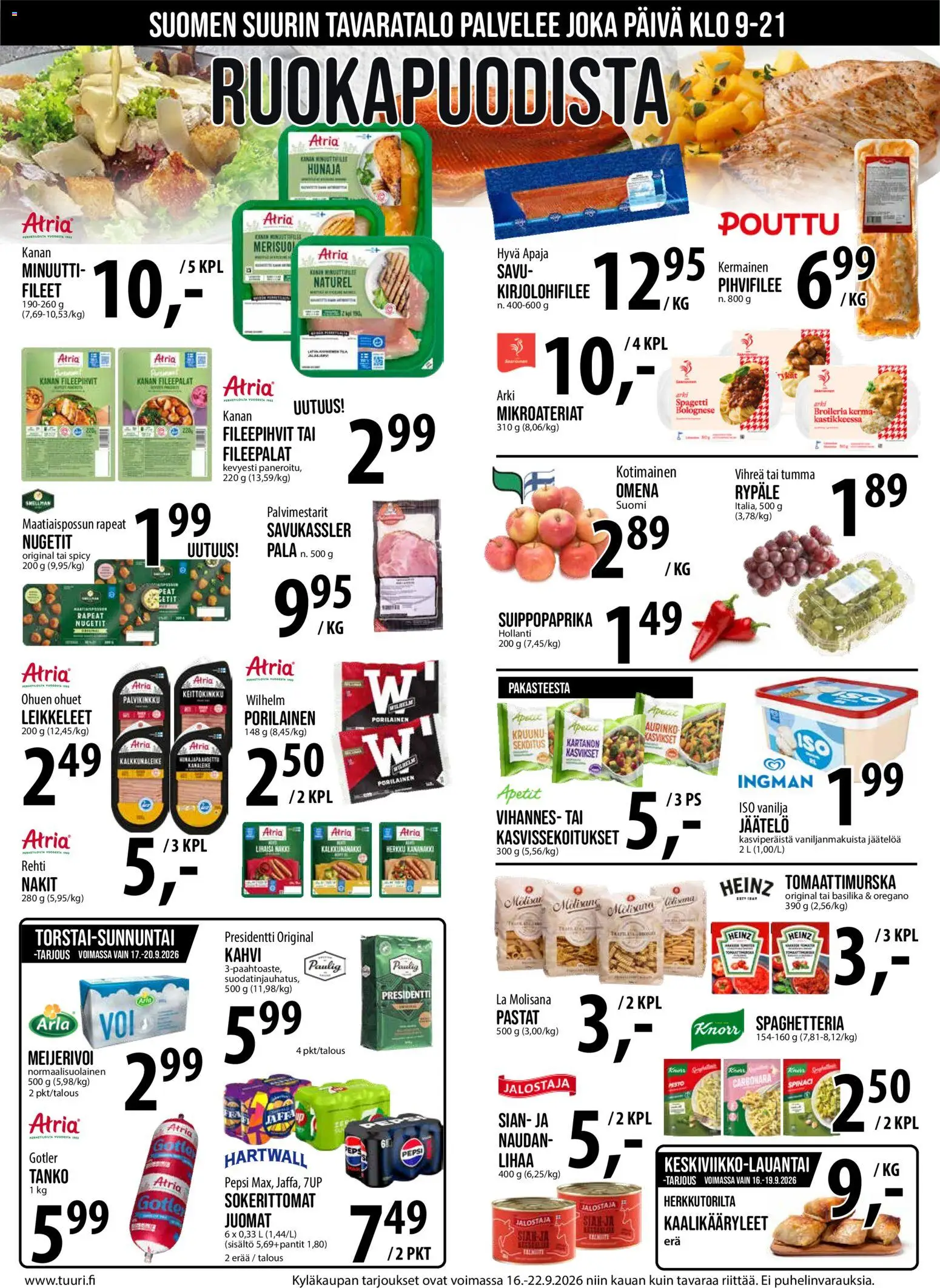 Tuuri tarjoukset – voimassa 16/09/2026 alkaen | Sivu: 7 | Tuotteet: Kaalikääryleet, Kahvi, Kerma, Hunaja