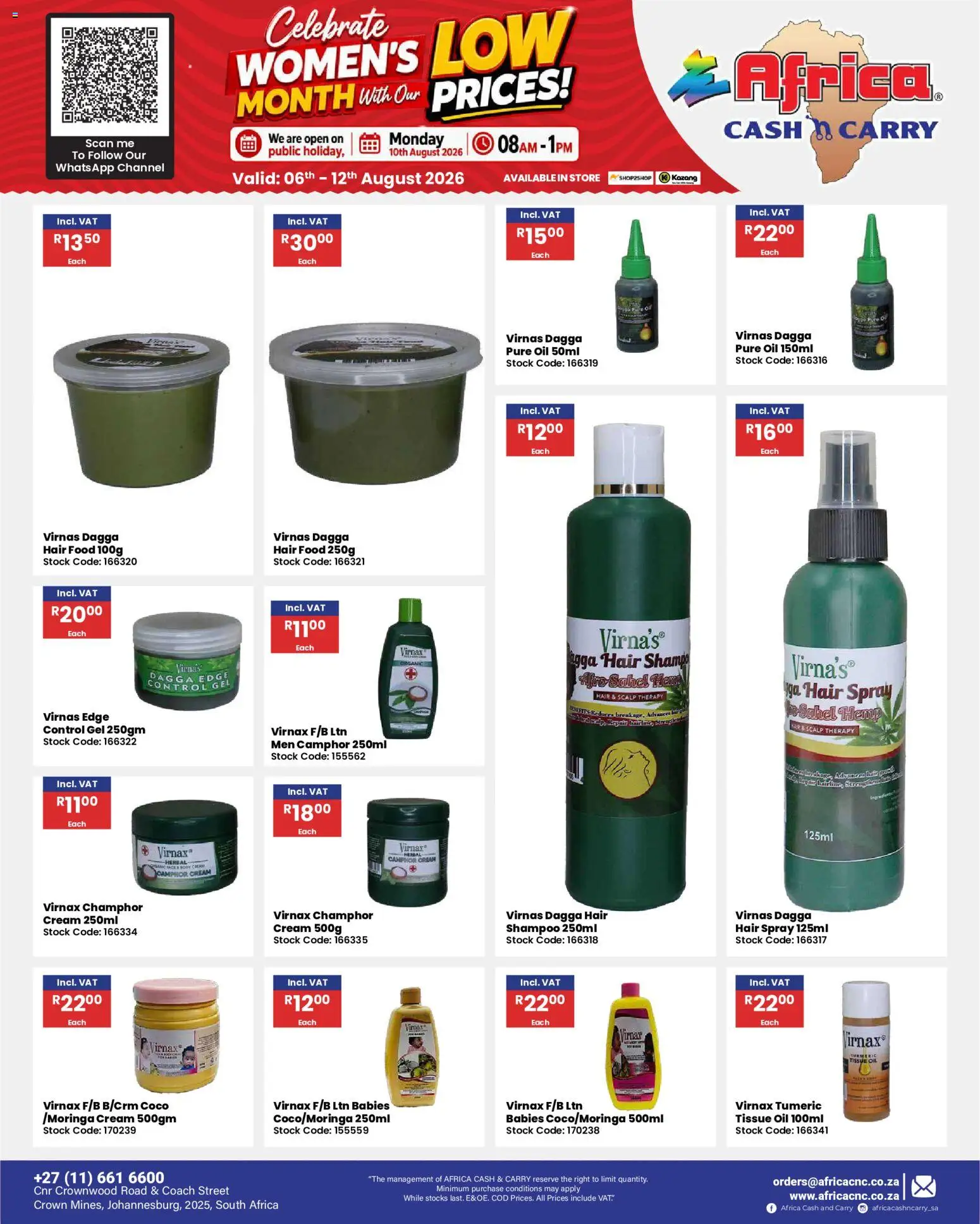New Africa Cash & Carry catalogue – valid from 06/08/2026 | Page: 65 | Products: Tissue oil, Shampoo, Cream, Stock