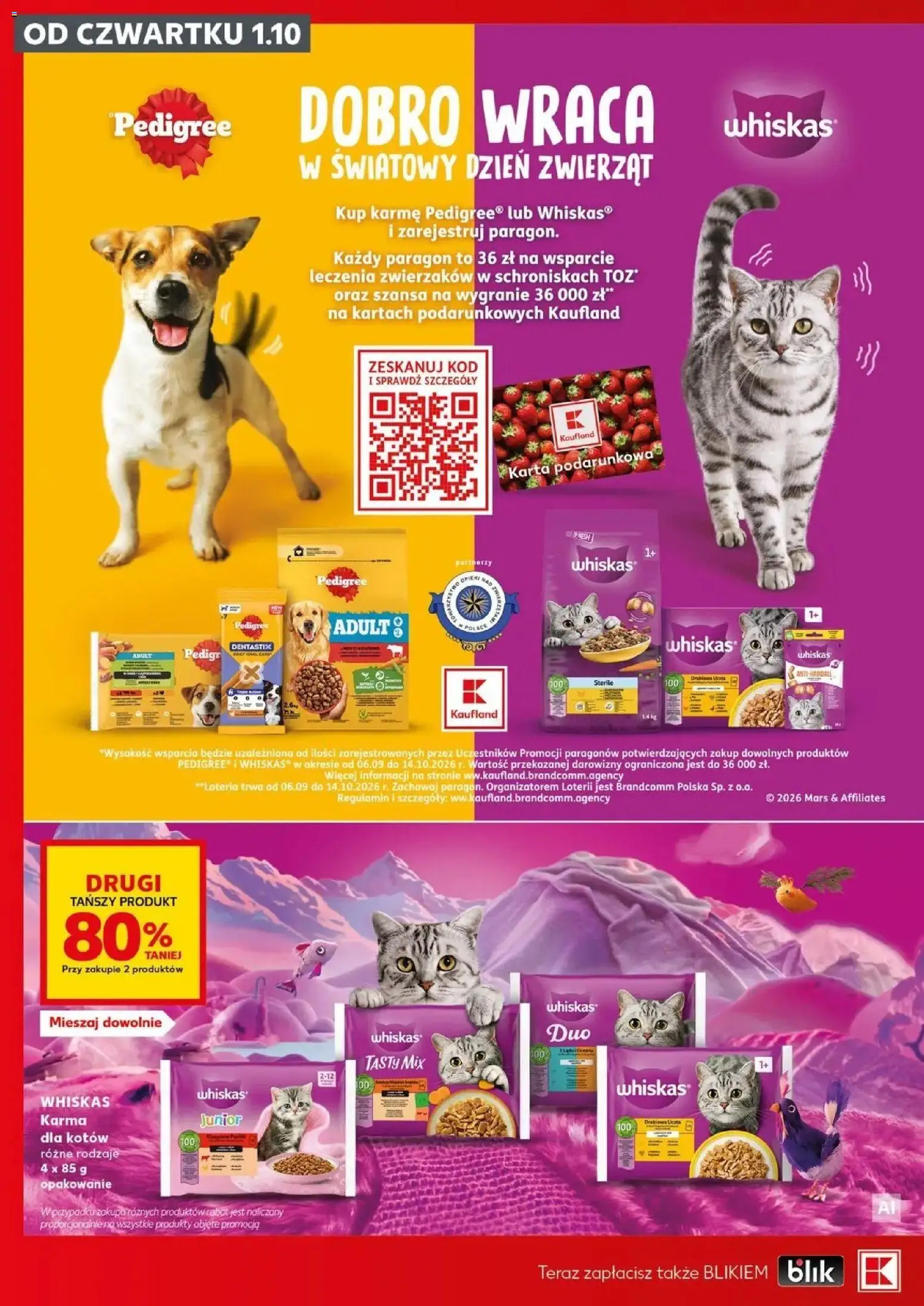 Kaufland gazetka - Zwierzaki od 01.10.2026 - od jutra PDF | Strona: 2 | Produkty: Whiskas, Whiskas sterile, Dentastix, Karma dla psów