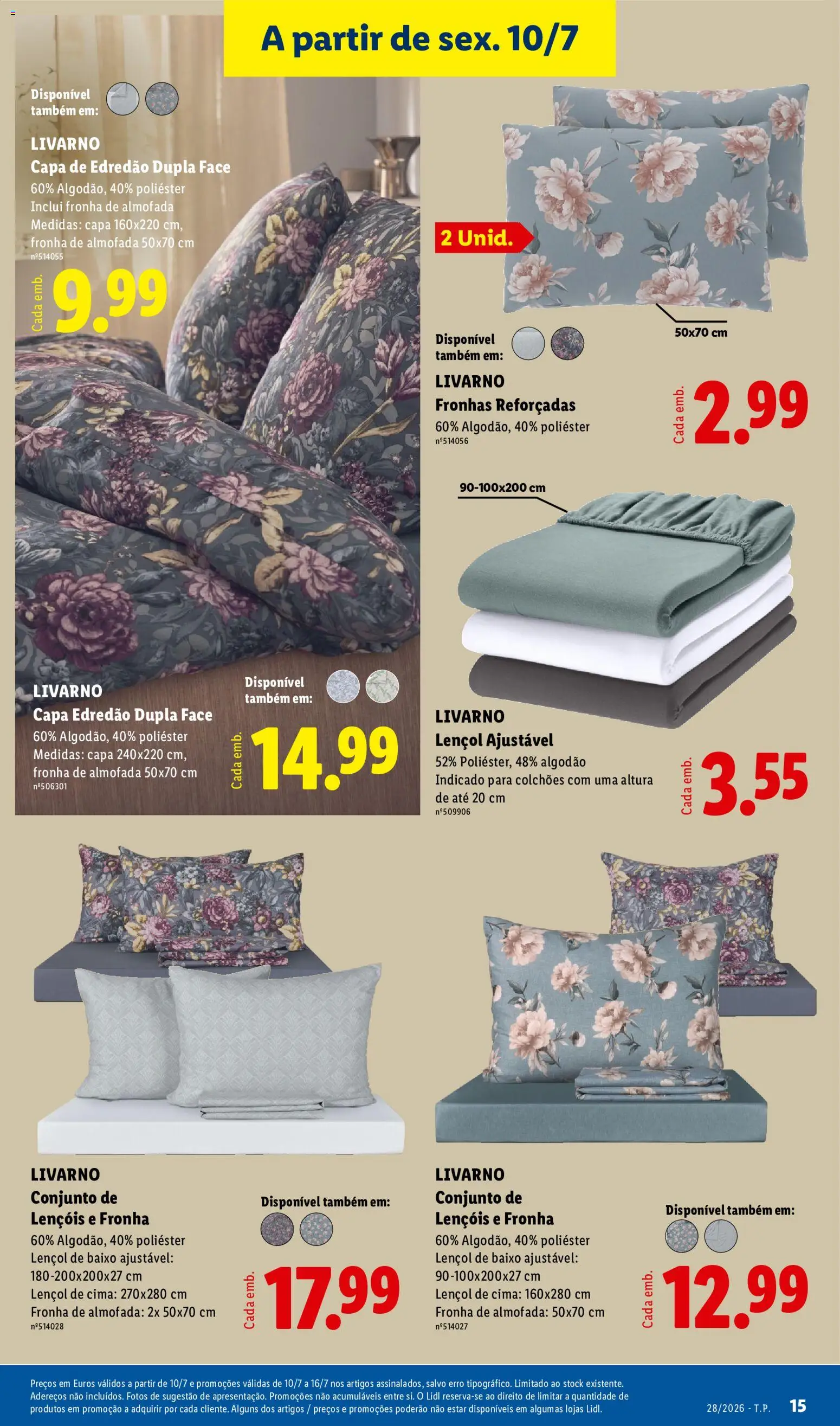 Lidl Novidades │ válido de 06/07/2026 | Página: 15 | Produtos: Lençóis, Algodão, Colchões, Lençol