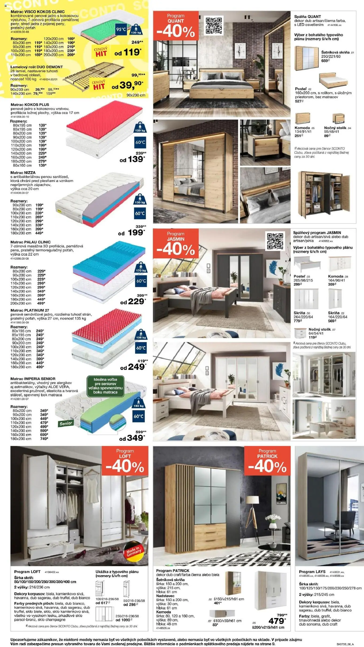 Nové Sconto nábytok akcie – leták je platný od 20.05.2026 | Strana: 6 | Produkty: Matrac, Posteľ, Šatníková skriňa, Skriňa
