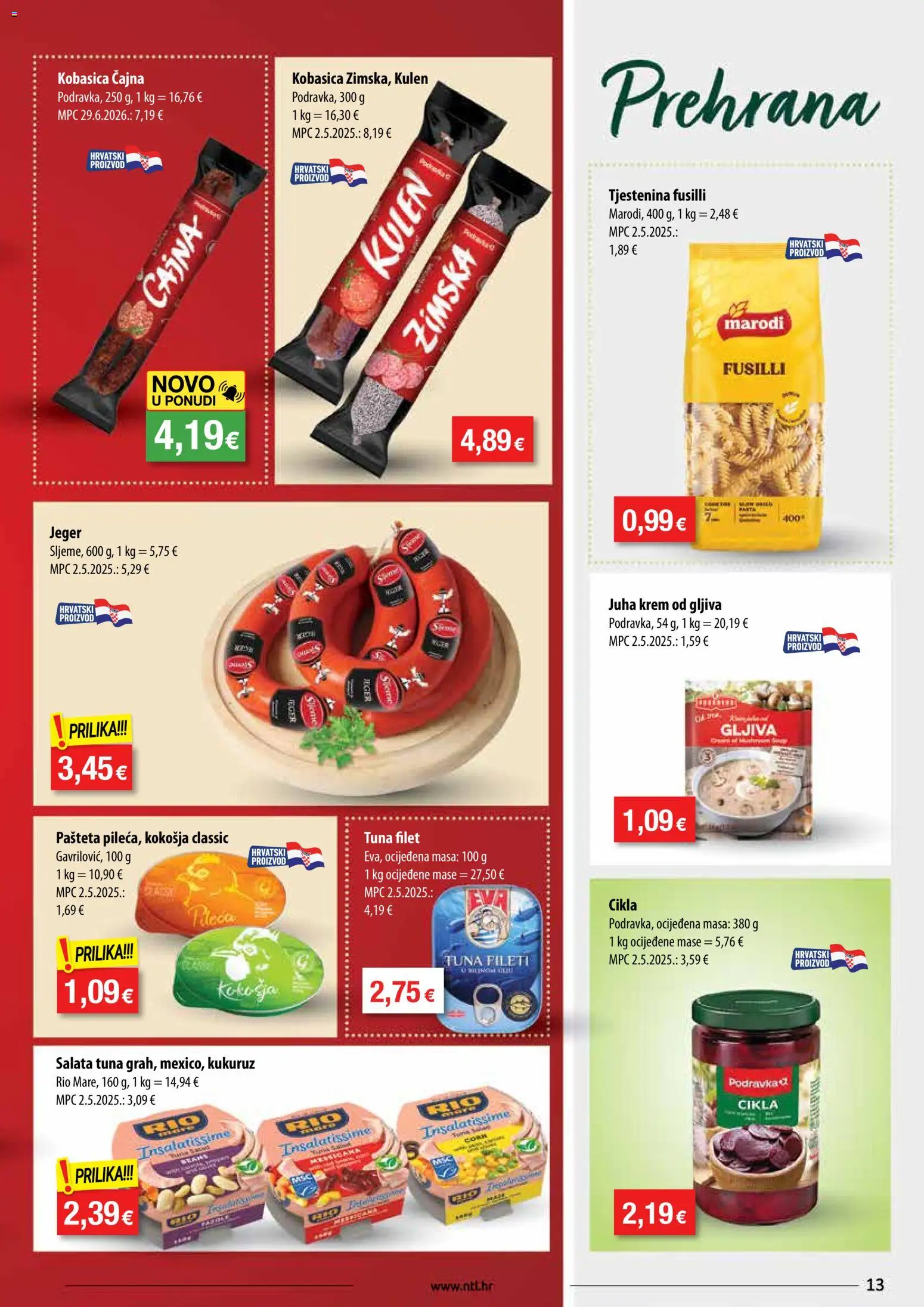 NTL katalog | vrijedi od 15.07.2026 | Stranica: 13 | Proizvodi: Tjestenina, Pašteta, Salata, Kobasica