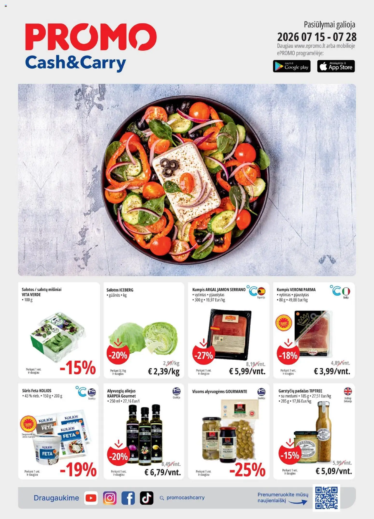 ePromo akcijos nuo 2026.07.15 | Puslapis: 1 | Prekių: Salotos, Sūris, Aliejus, Padažas