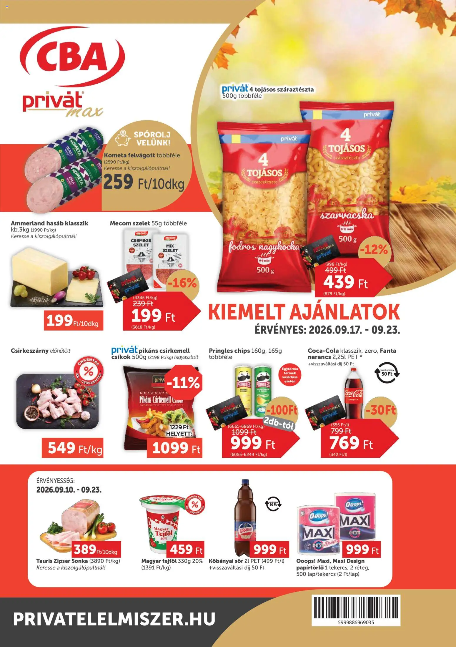 PRIVÁT akciós ujság - amely érvényes a következő dátumtól: 2026.09.17. | Oldal: 1 | Termékek: Chips, Kőbányai sör, Fanta, Csíkok