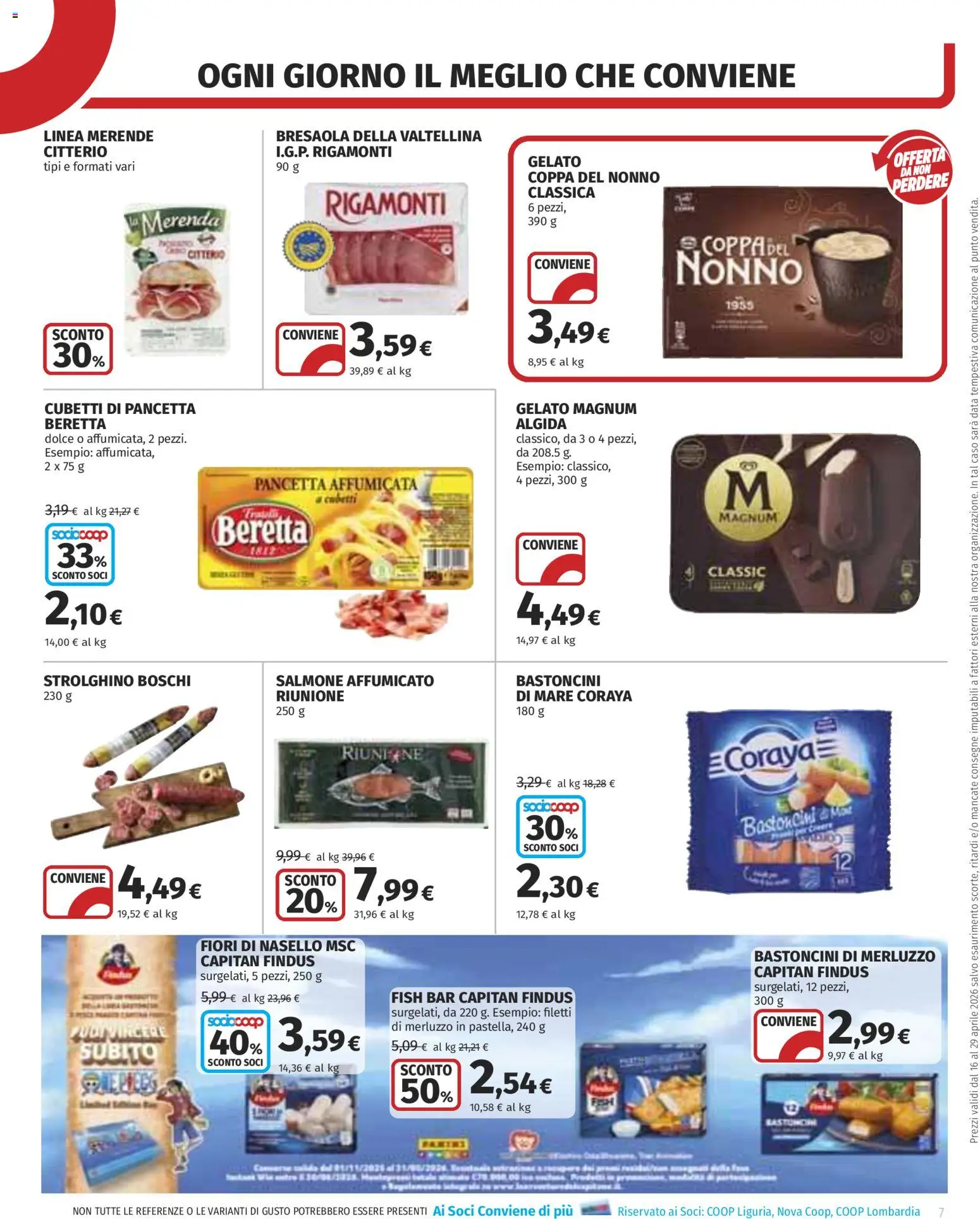 Volantino COOP del 16.04.2026 | Pagina: 7 | Prodotti: Salmone affumicato, Salmone, Merluzzo, Gelato