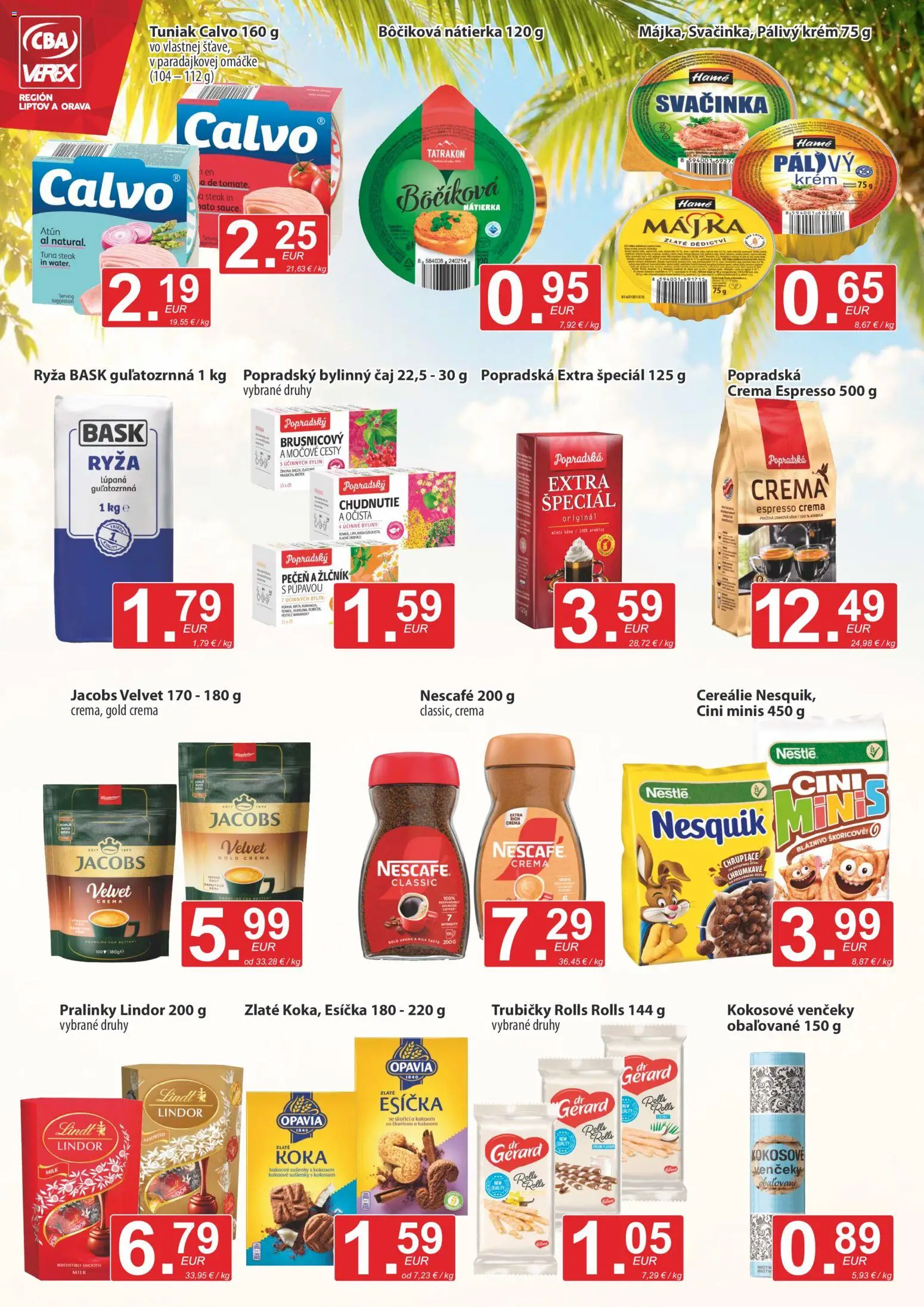Nové CBA Verex akcie – leták je platný od 16.07.2026 | Strana: 8 | Produkty: Jacobs Velvet, Ryža, Čaj, Cereálie