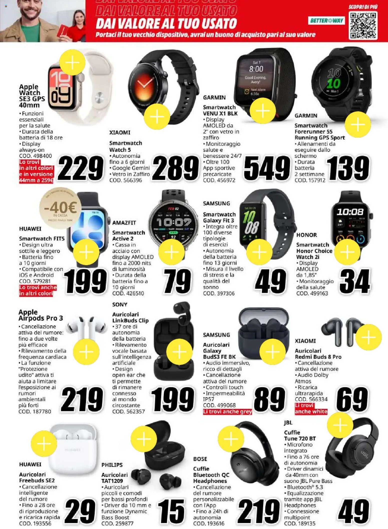 Volantino Media World del 18.05.2026 | Pagina: 25 | Prodotti: Xiaomi, Huawei, Cuffie, Batteria