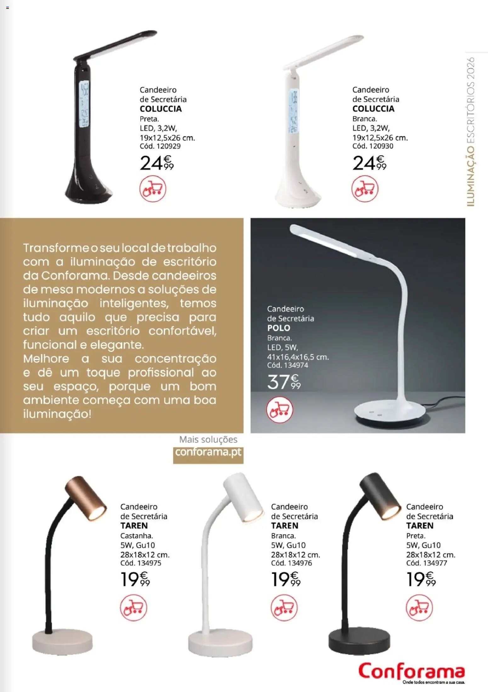 Conforama Escritórios for all │ válido de 12/08/2026 | Página: 25 | Produtos: Candeeiro, Iluminação, Mesa