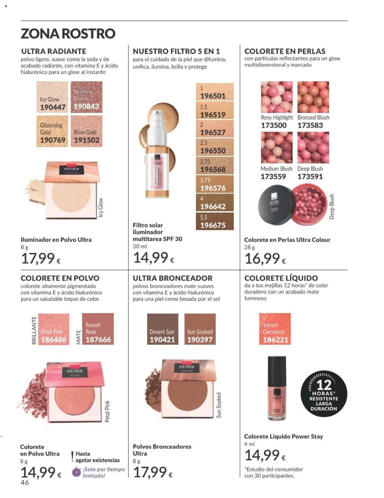 Catálogo AVON campaña 8 │ válido desde el 01/08/2026 | Página: 46 | Productos: Polvo, Bronceador, Iluminador, Colorete