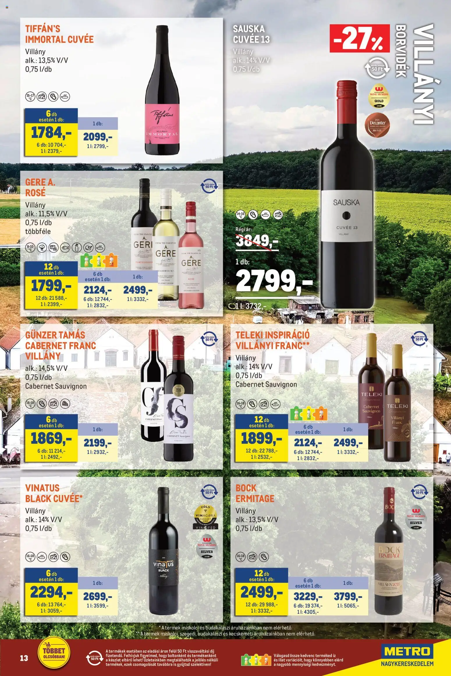 Metro akciós ujság - amely érvényes a következő dátumtól: 2026.10.01. | Oldal: 13 | Termékek: Cabernet, Cabernet Sauvignon, Cuvée, Rosé