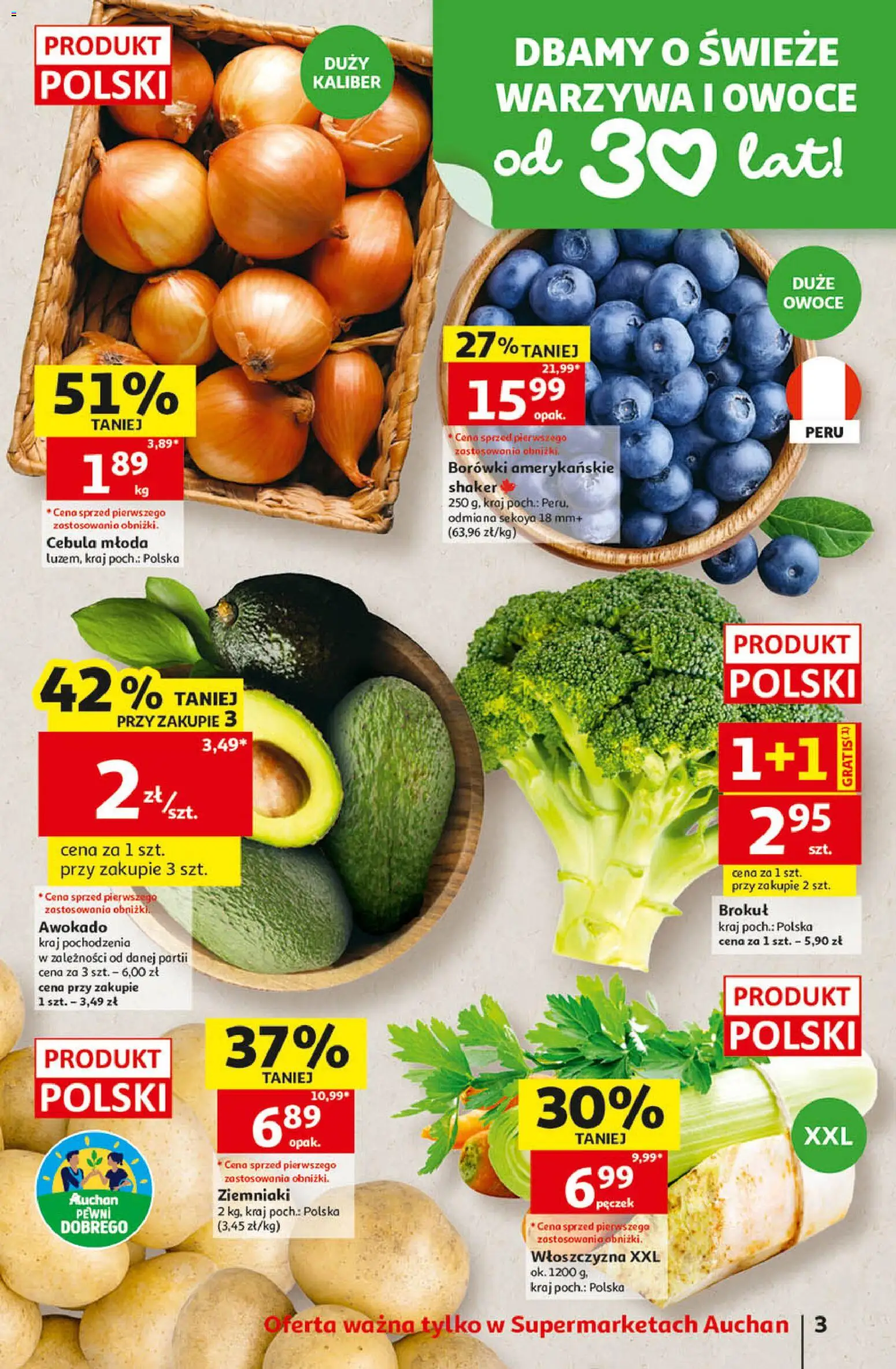 Auchan gazetka od 22.10.2026 | Strona: 3 | Produkty: Borówki, Ziemniaki, Warzywa, Owoce