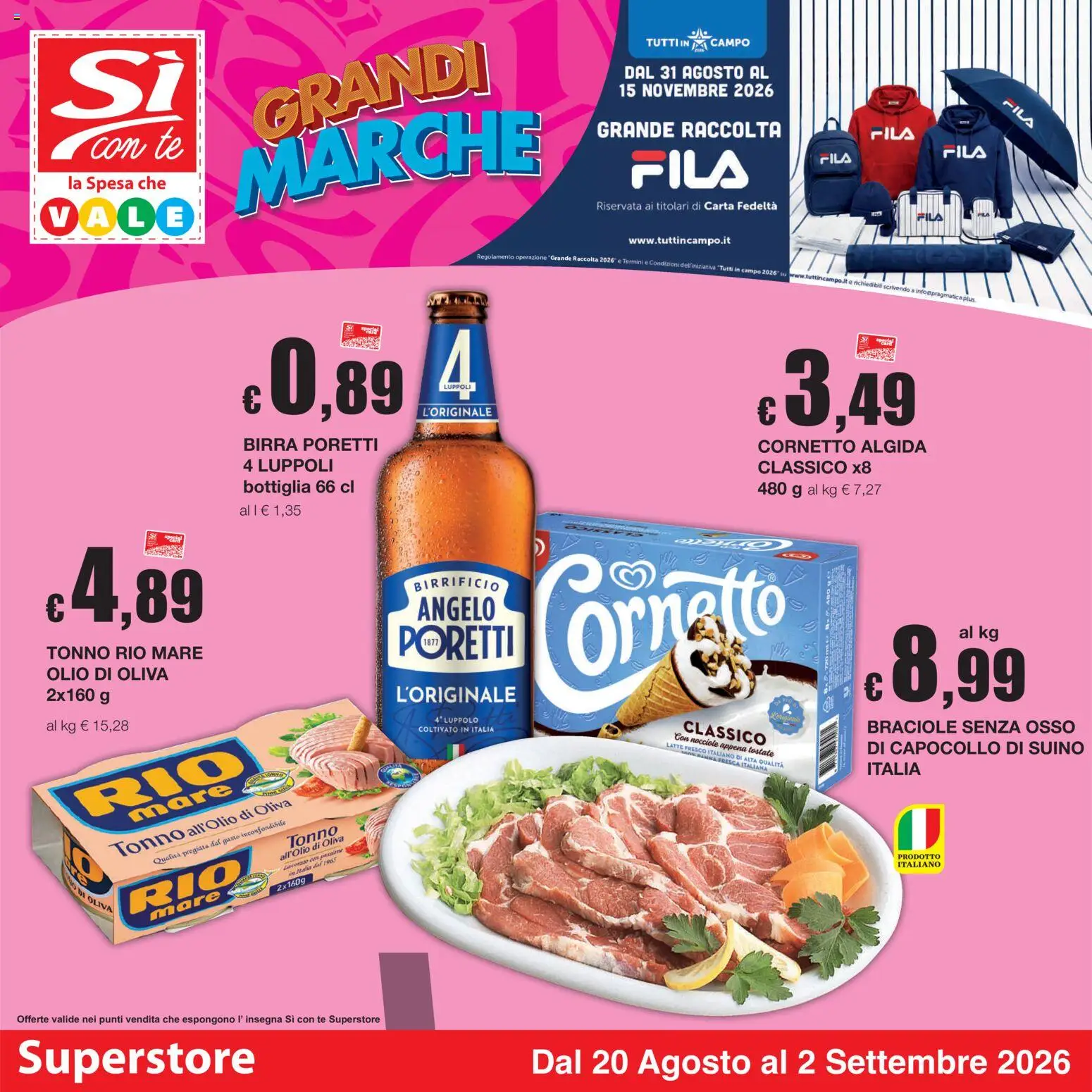 Volantino Sì con Te del 20/08/2026 | Pagina: 1 | Prodotti: Cornetto, Panna, Latte, Nocciole