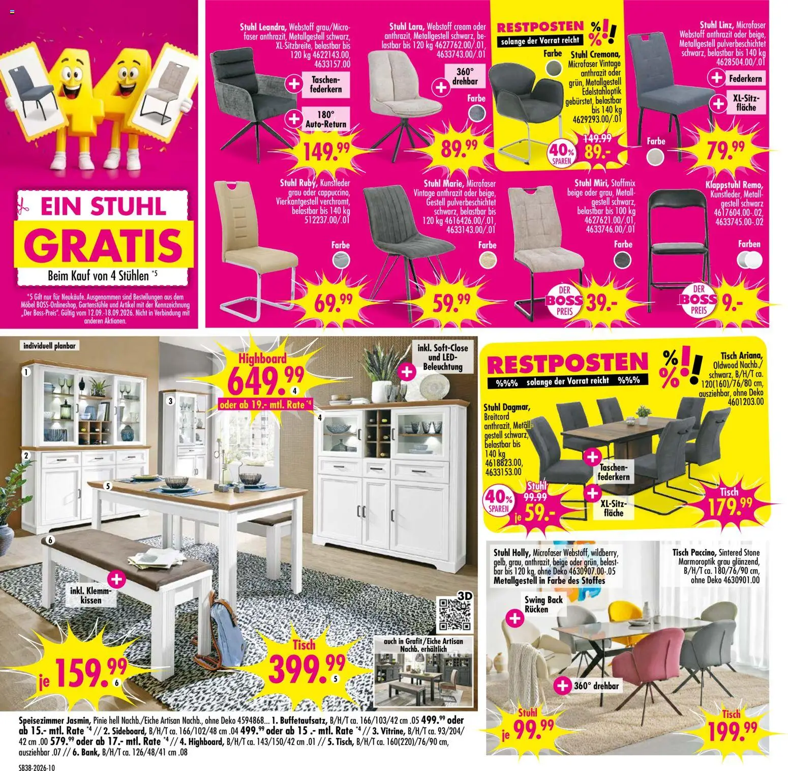 SB Möbel Boss Prospekt – gültig ab 12.09.2026 | Seite: 10 | Produkte: HIghboard, Kissen, Taschen, Tisch