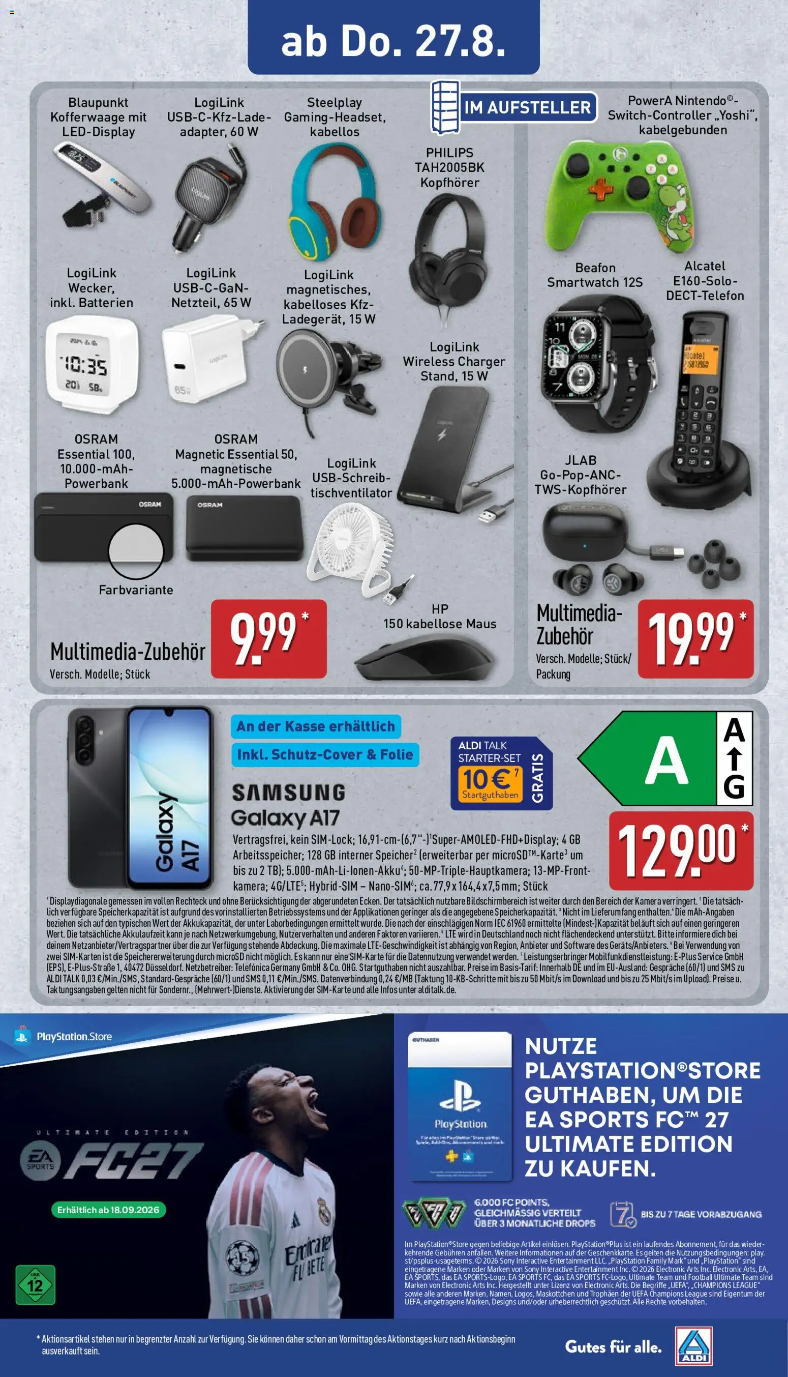 Aldi Prospekt – gültig ab 24.08.2026 | Seite: 14 | Produkte: Kamera, Smartwatch, Maus, Kopfhörer