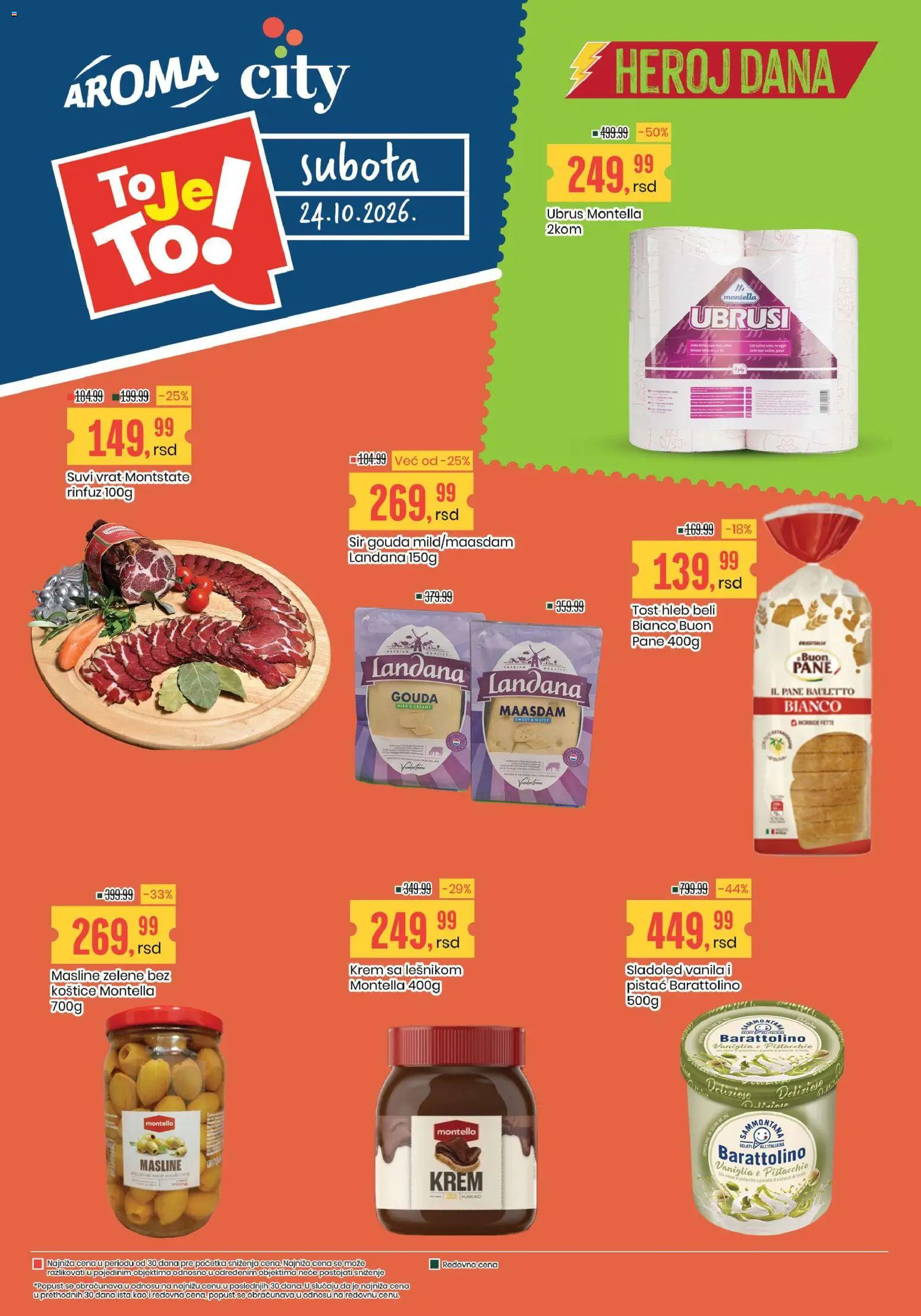 Aroma Market katalog - važi od 24.10.2026 | Strana: 1 | Proizvode: Masline, Suvi vrat, Sir, Krem