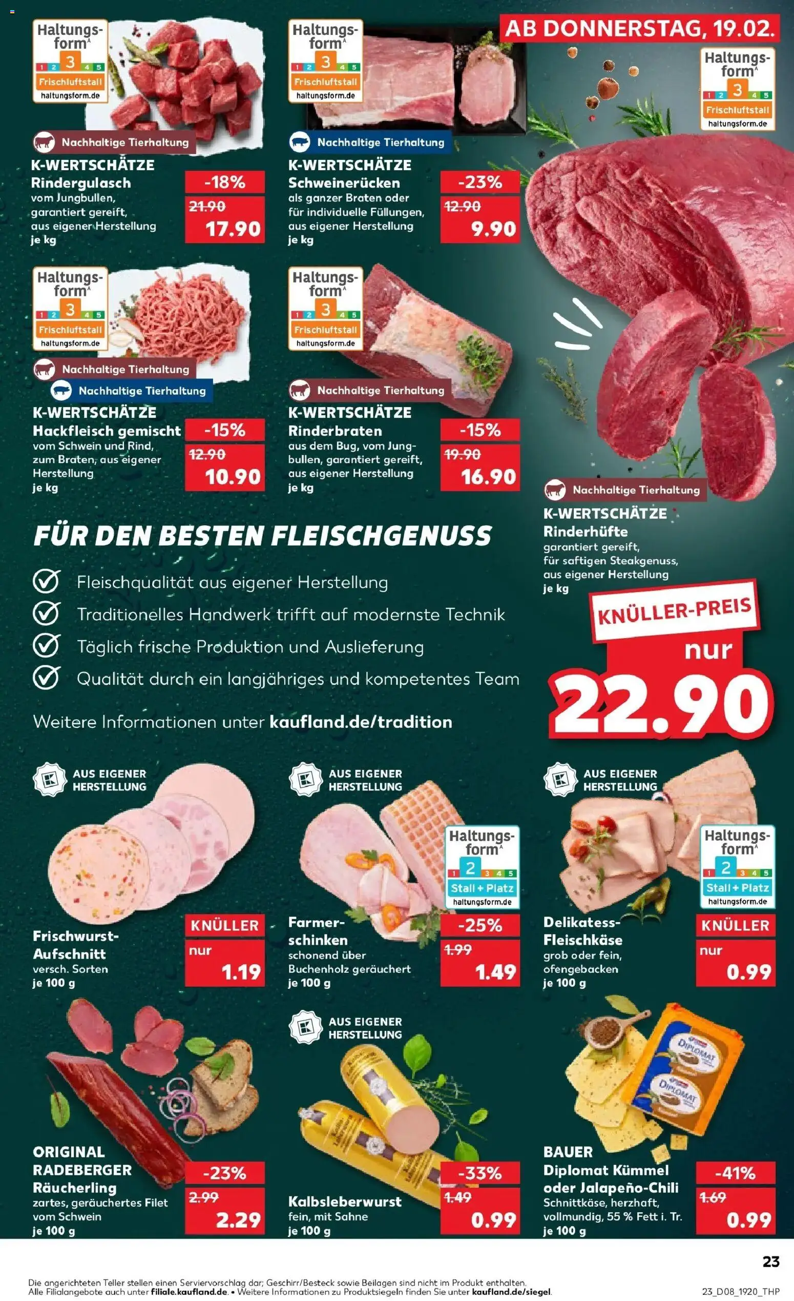 Kaufland prospekt Hermeskeil	 – gültig ab 19.02.2026 | Seite: 31 | Produkte: Rinderbraten, Rindergulasch, Sahne, Hackfleisch