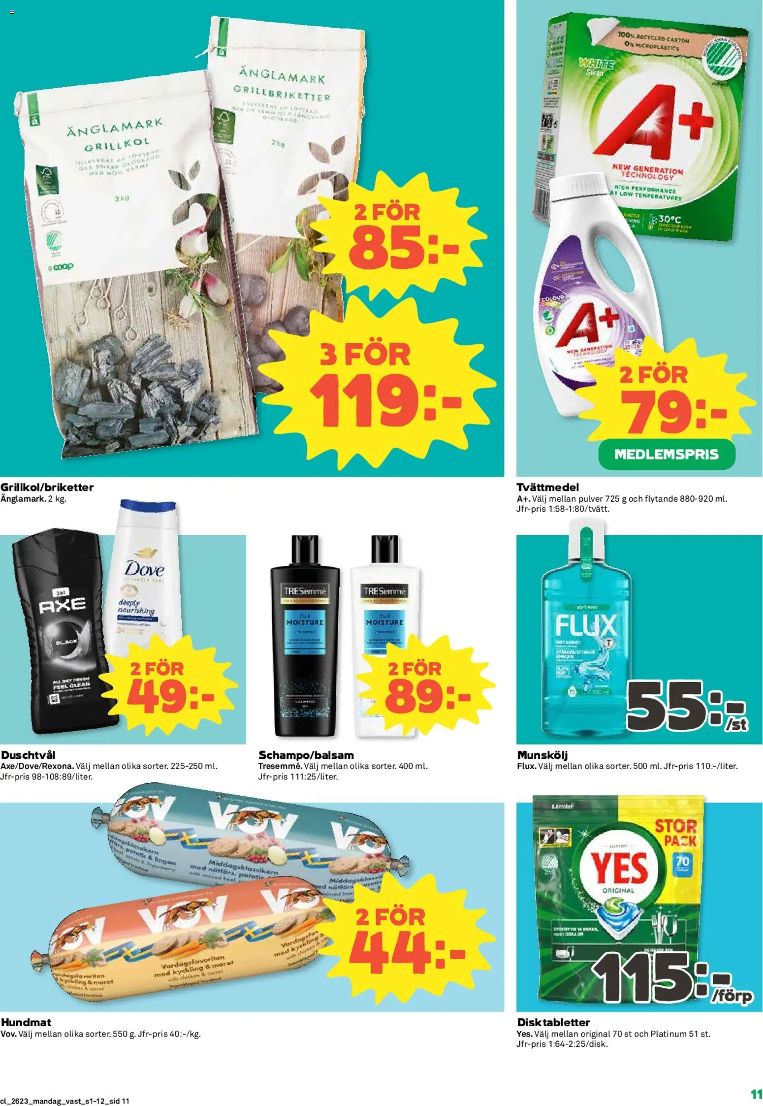 Coop reklamblad aktuell från 01.06.2026 | Sida: 11 | Produkter: Munskölj, Grillkol, Potatis, Hundmat