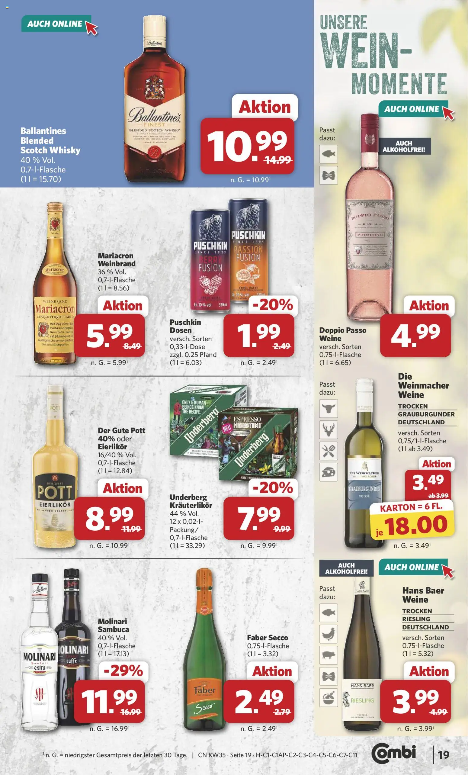 Combi Prospekt – gültig ab 24.08.2026 | Seite: 23 | Produkte: Sambuca, Doppio Passo, Wein, Underberg