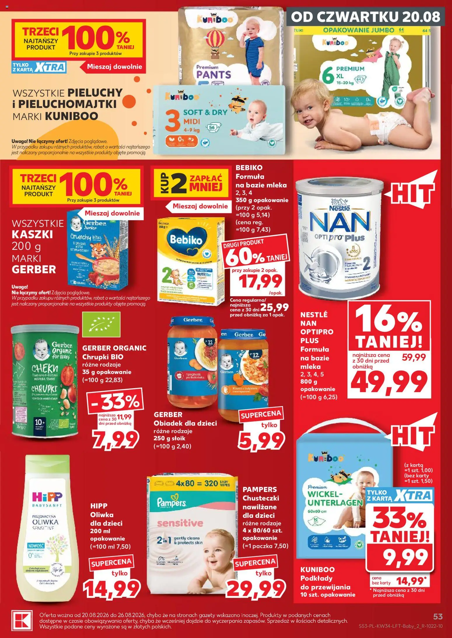 Kaufland Polsko leták - Mocny start od 20.08.2026 | Strana: 53 | Produkty: Pampers, Karty, Pants, Hipp