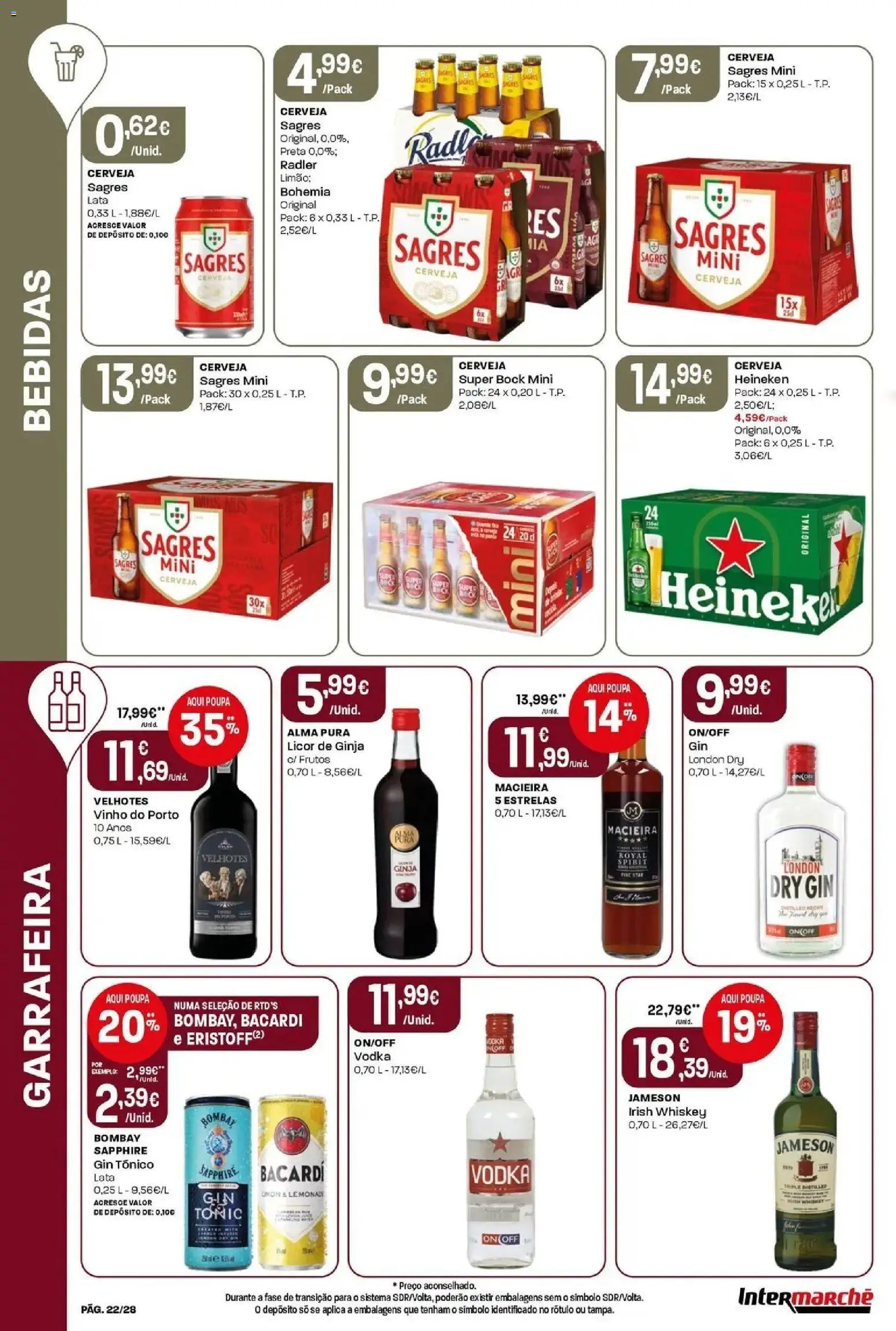 Intermarché - Isto é que são preços BAIXOS │ válido de 21.05.2026 | Página: 22 | Produtos: Super bock, Cerveja, Gin, Vodka