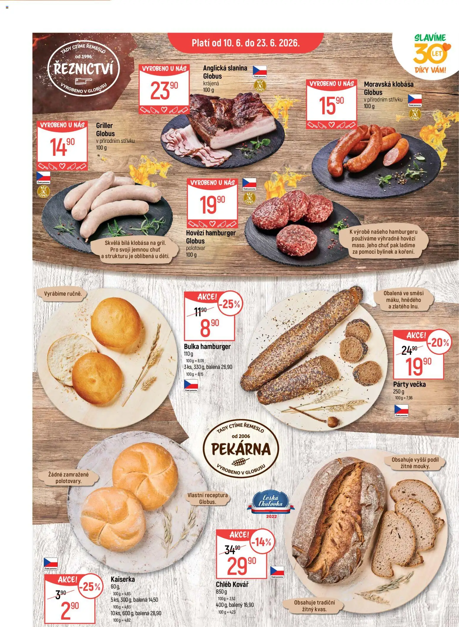 Globus leták - Trmice od 10.06.2026 | Strana: 15 | Produkty: Hamburger, Globus, Chléb, Anglická slanina