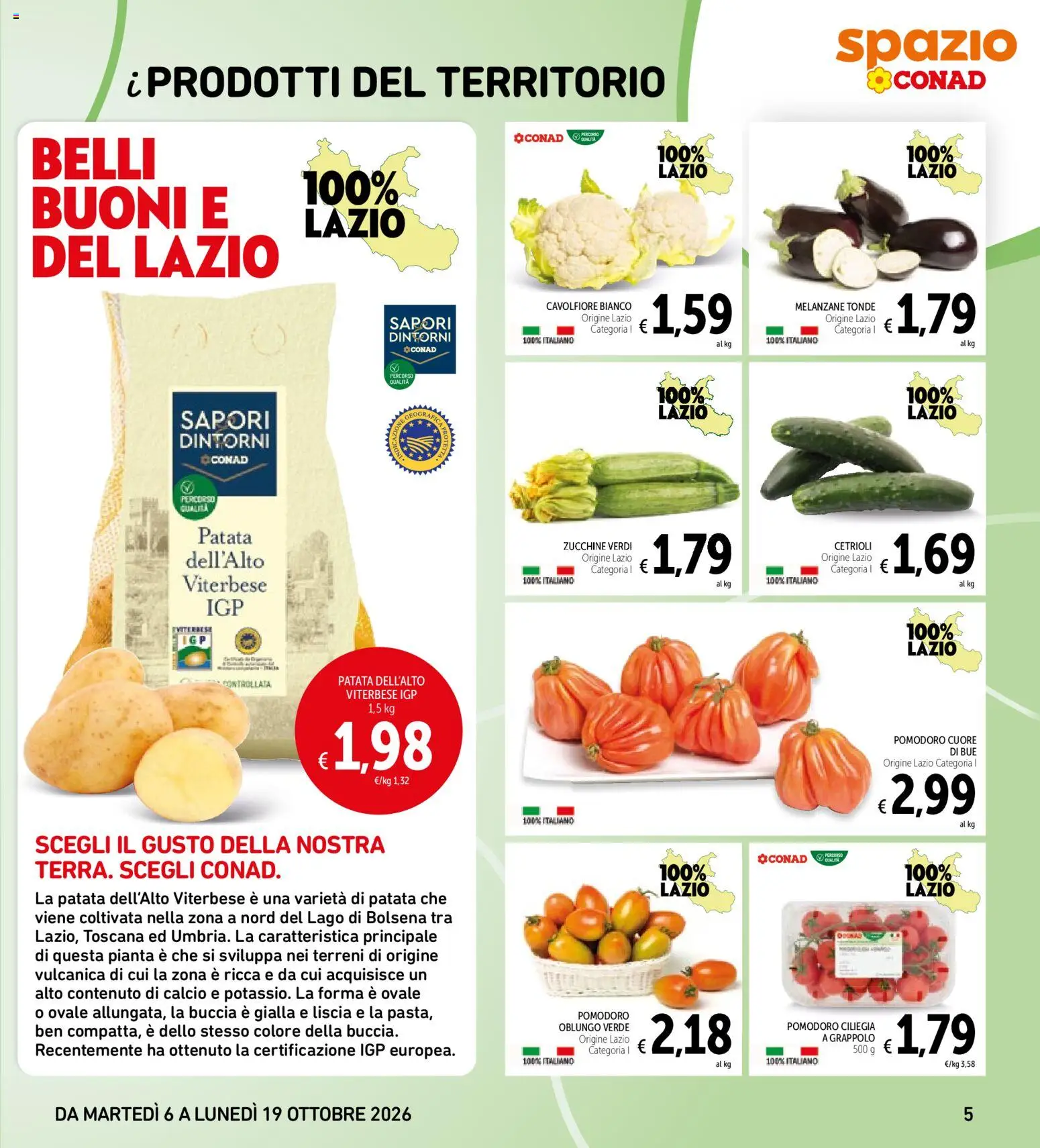 Volantino Spazio Conad del 06/10/2026 | Pagina: 5 | Prodotti: Cetrioli, Pomodoro, Melanzane, Zucchine