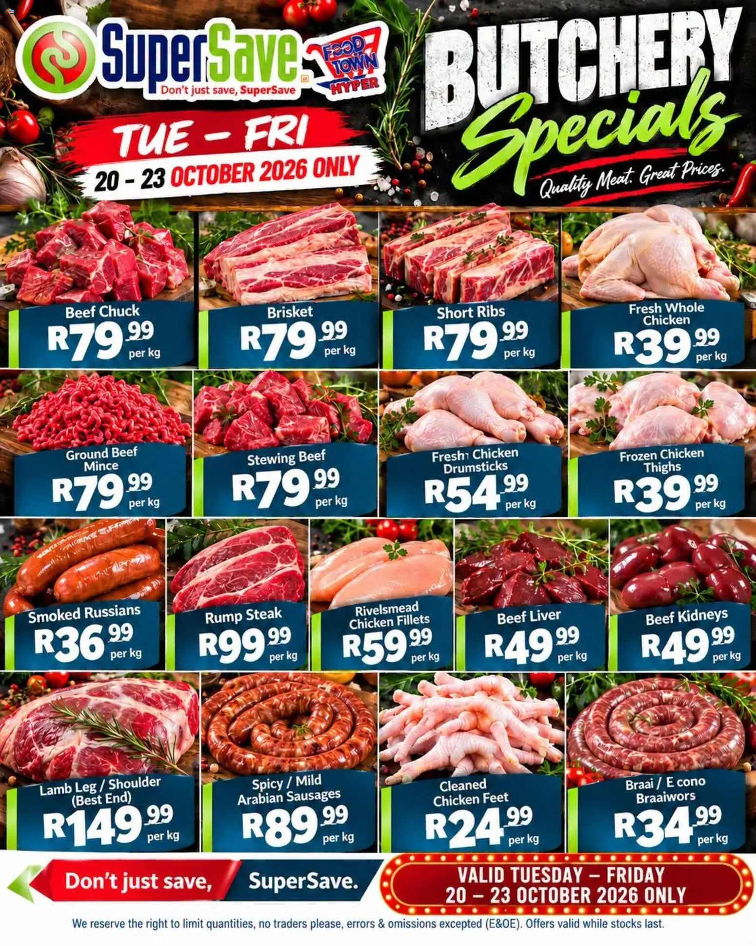 New Super Save catalogue – valid from 20/10/2026 | Page: 1 | Products: Steak, Chicken drumsticks, Chicken, Beef