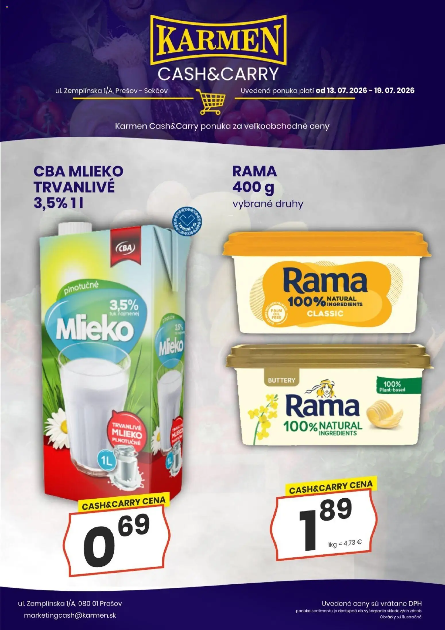 Nové KARMEN CBA akcie – leták je platný od 13.07.2026 | Strana: 5 | Produkty: Mlieko, Rama, Trvanlivé mlieko