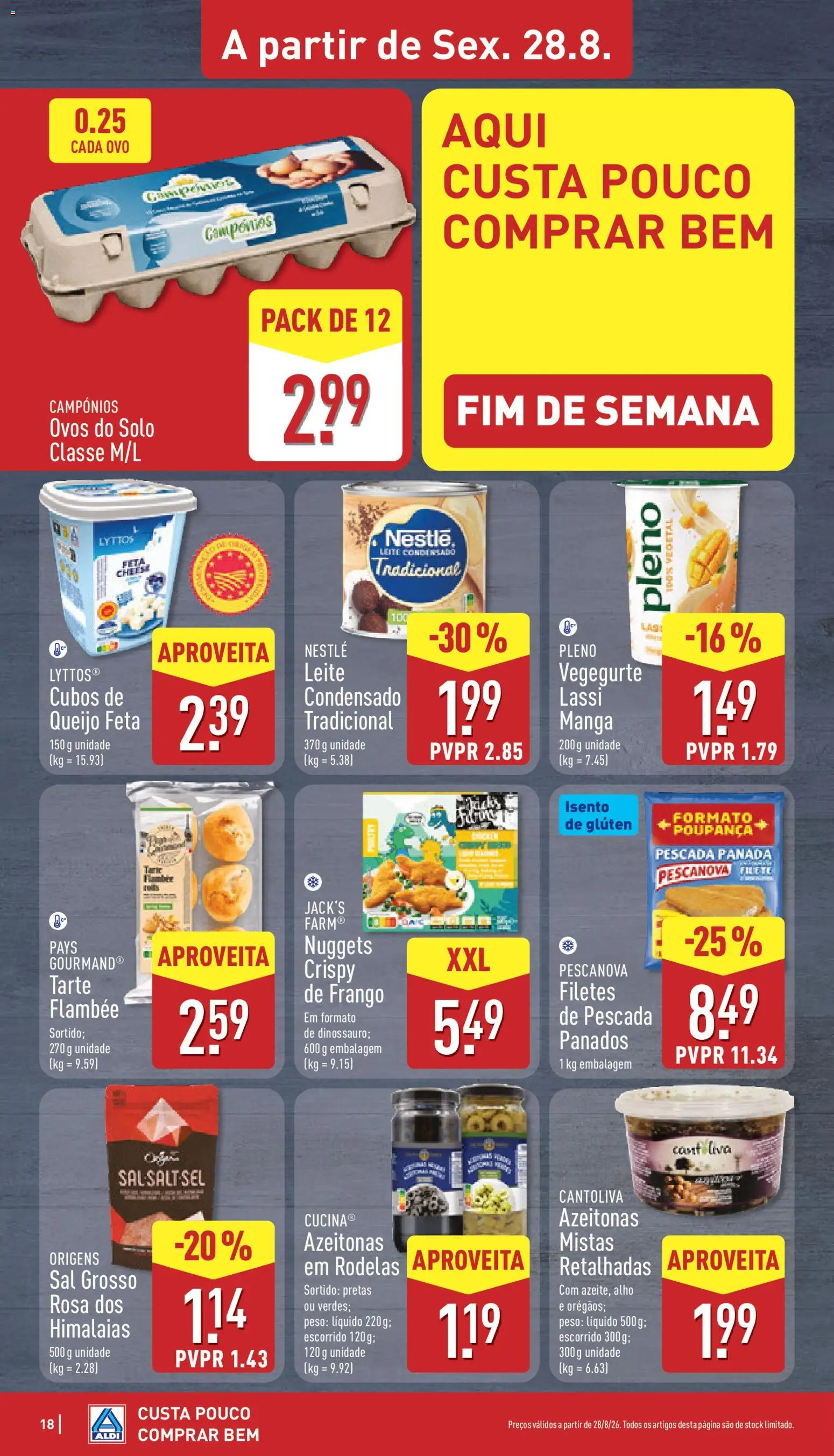 Aldi folheto │ válido de 24/08/2026 | Página: 18 | Produtos: Leite condensado, Queijo feta, Nuggets, Panados