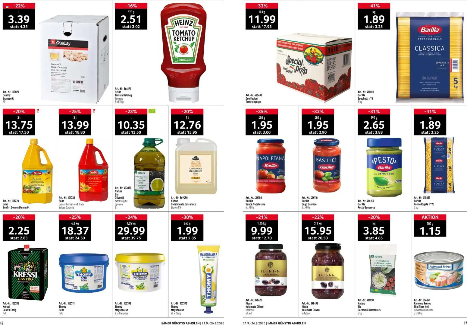 Prodega aktionen – gültig ab 21.09.2026 | Seite: 9 | Produkte: Barilla, Balsamico, Ketchup, Mayonnaise