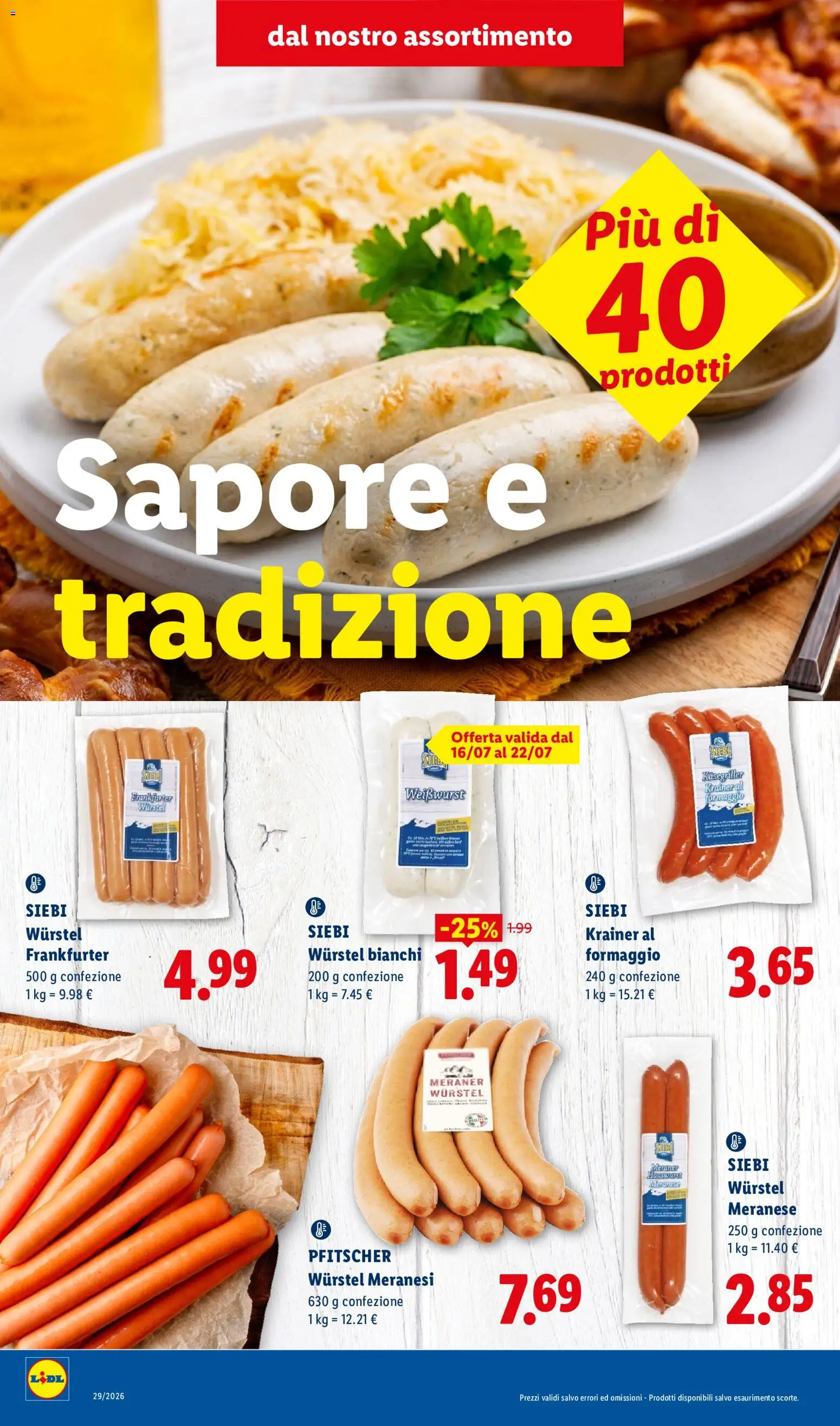 Volantino Lidl del 16/07/2026 | Pagina: 2 | Prodotti: Formaggio, Wurstel