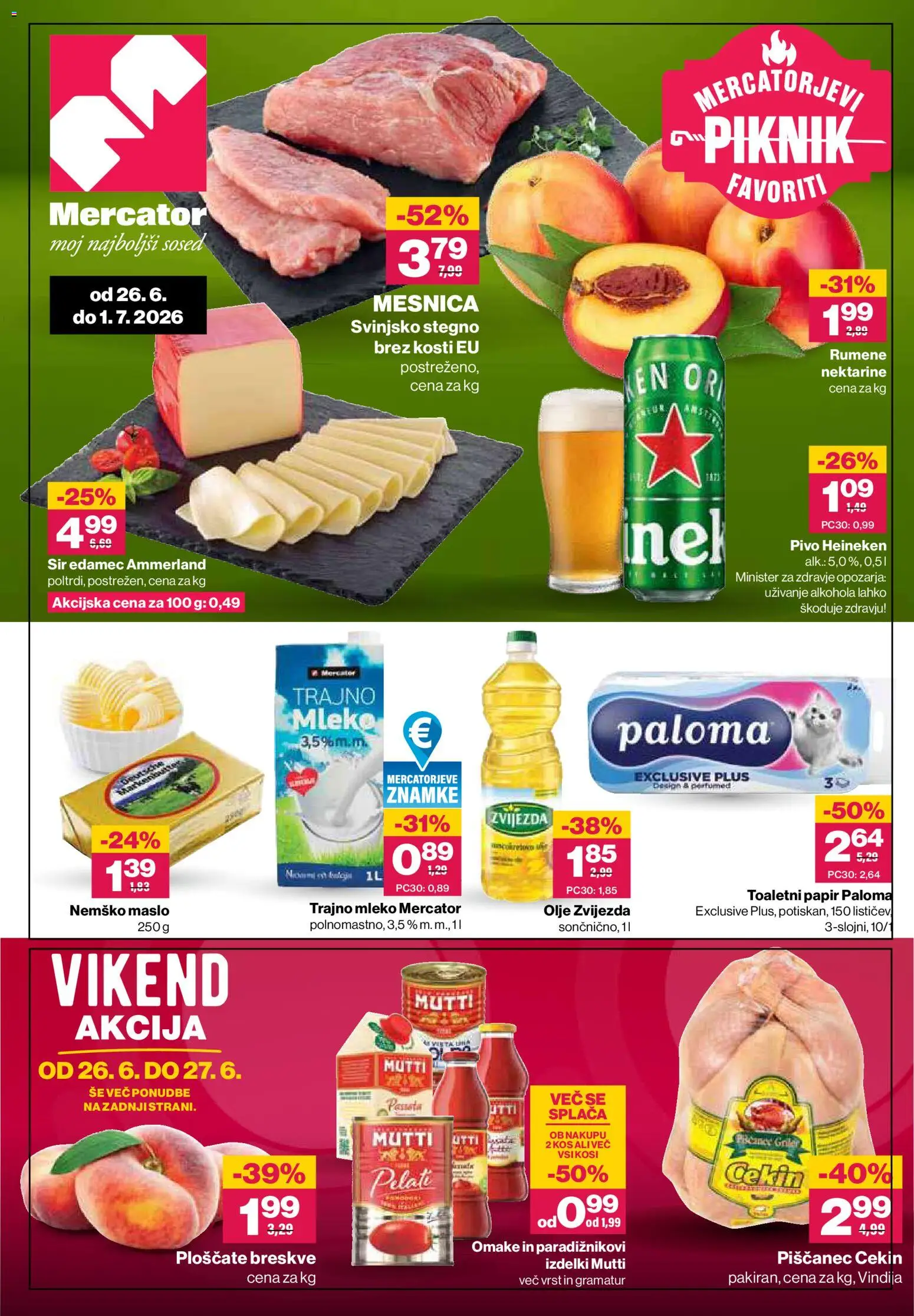 Novi Mercator katalog ponudbe – veljaven od 26.06.2026 | Stran: 1 | Izdelki: Edamec, Kos, Olje, Nektarine