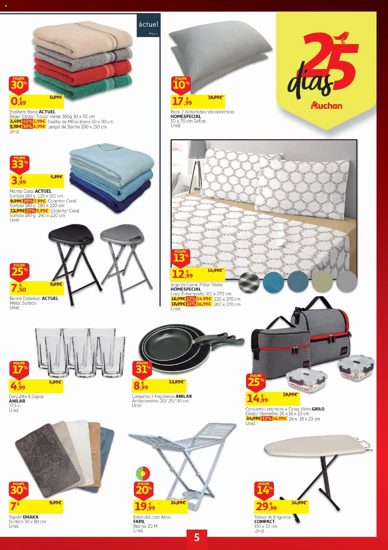 Auchan folheto 25 dias │ válido de 20/10/2026 | Página: 5 | Produtos: Cama, Lençol, Manta, Caixa