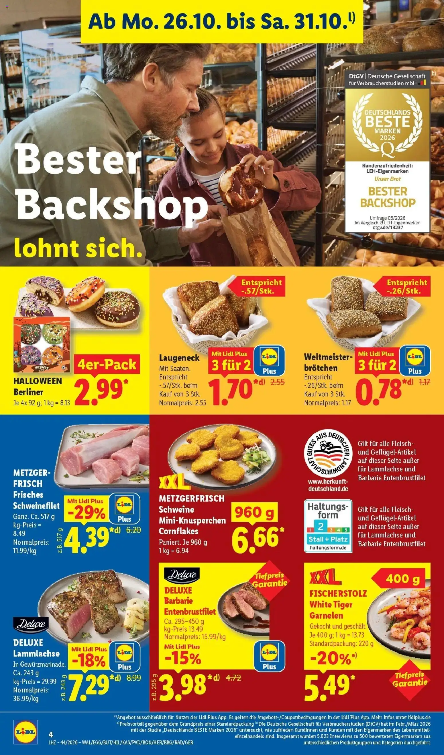 Lidl Prospekt Ehringshausen (ab 26.10.2026) zum Blättern » Angebote | Seite: 10 | Produkte: Berliner, Garnelen, Donuts, Fleisch