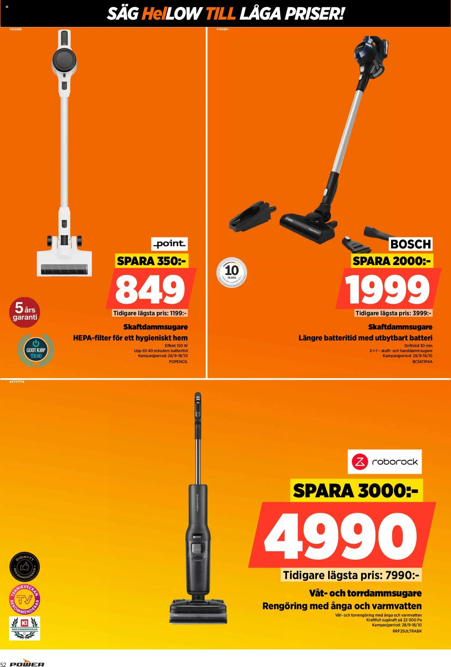 Power reklamblad aktuell från 28/09/2026 | Sida: 52 | Produkter: Såg, Batteri, Handdammsugare, Skaftdammsugare