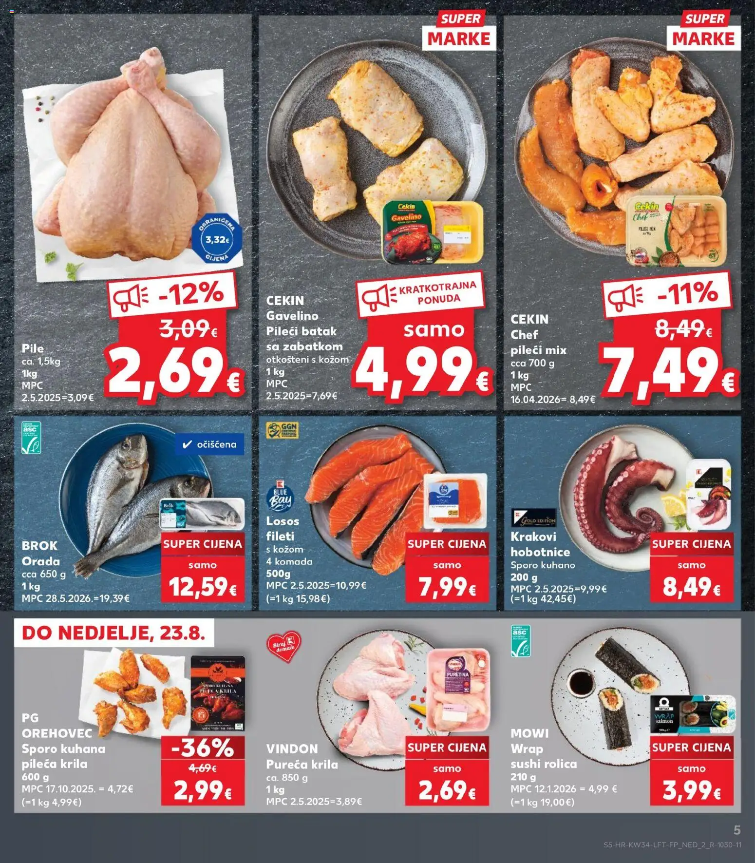 Kaufland katalog | vrijedi od 19.08.2026 | Stranica: 5 | Proizvodi: Pileća krila, Orada, Sushi, Pileći batak