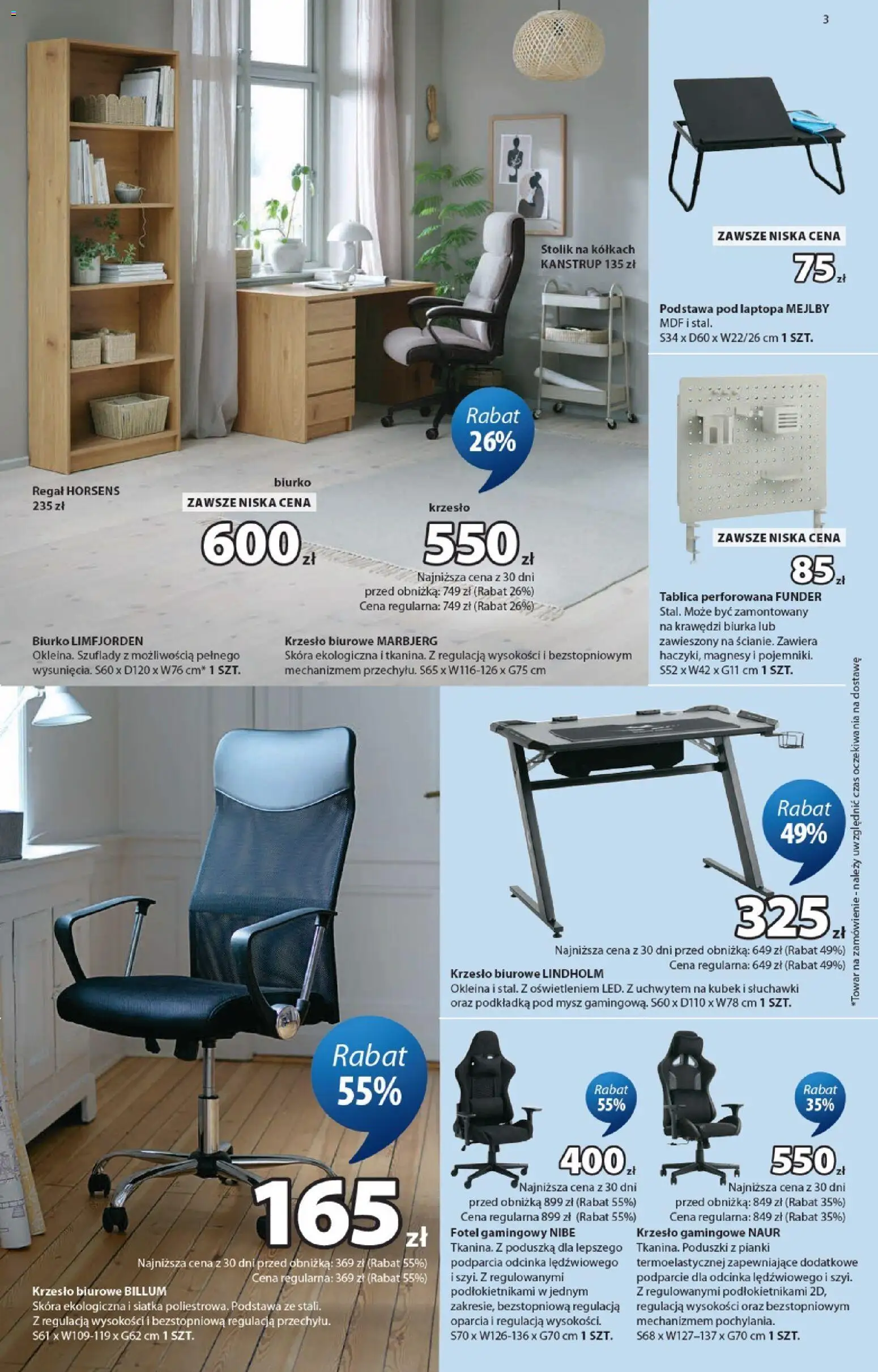 JYSK gazetka od 23.09.2026 | Strona: 3 | Produkty: Laptop, Słuchawki, Stolik na kółkach, Fotel