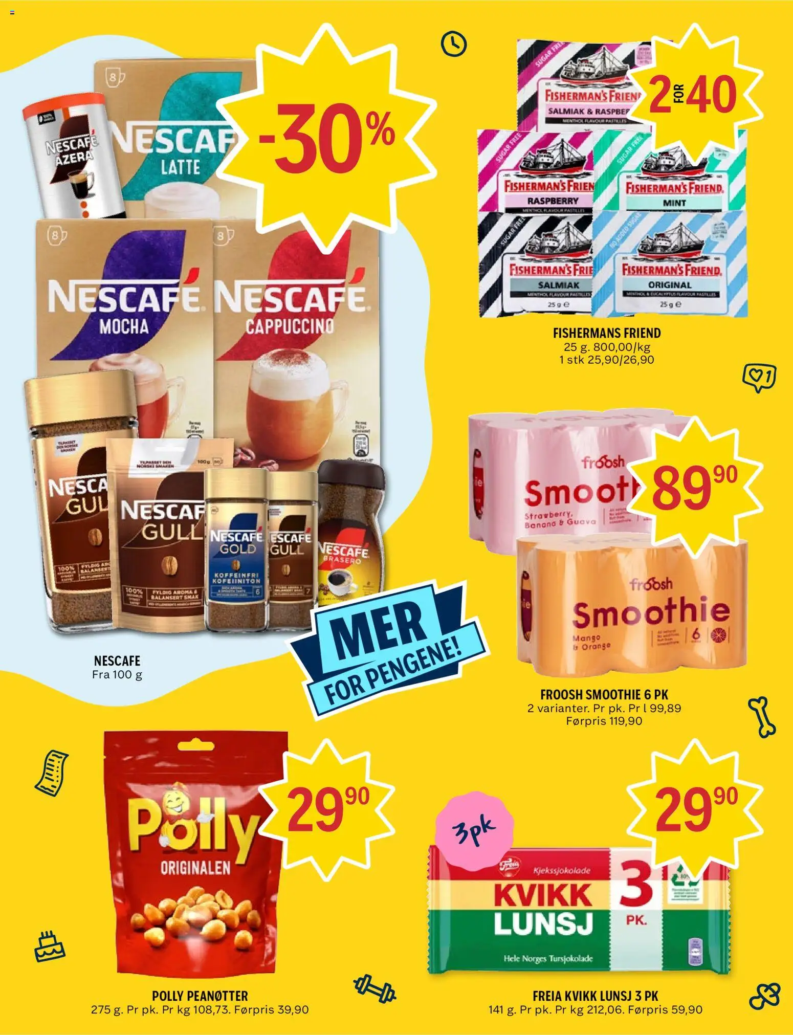 {H1} | Side: 8 | Produkter: Smoothie, Mango, Kvikk Lunsj, Peanøtter