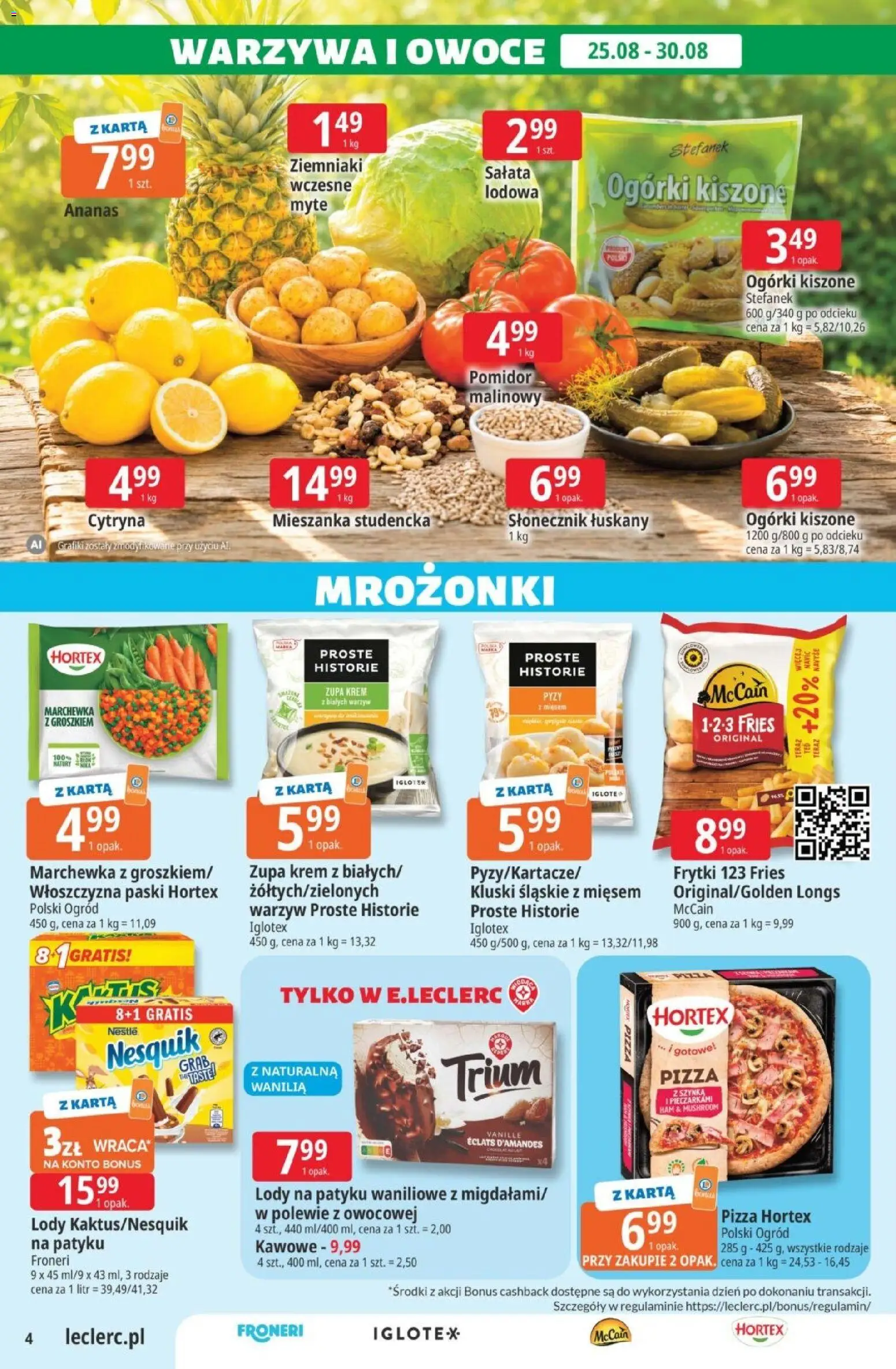 E.Leclerc gazetka od 25.08.2026 | Strona: 4 | Produkty: Cytryna, Mrożonki, Lody na patyku, Zupa