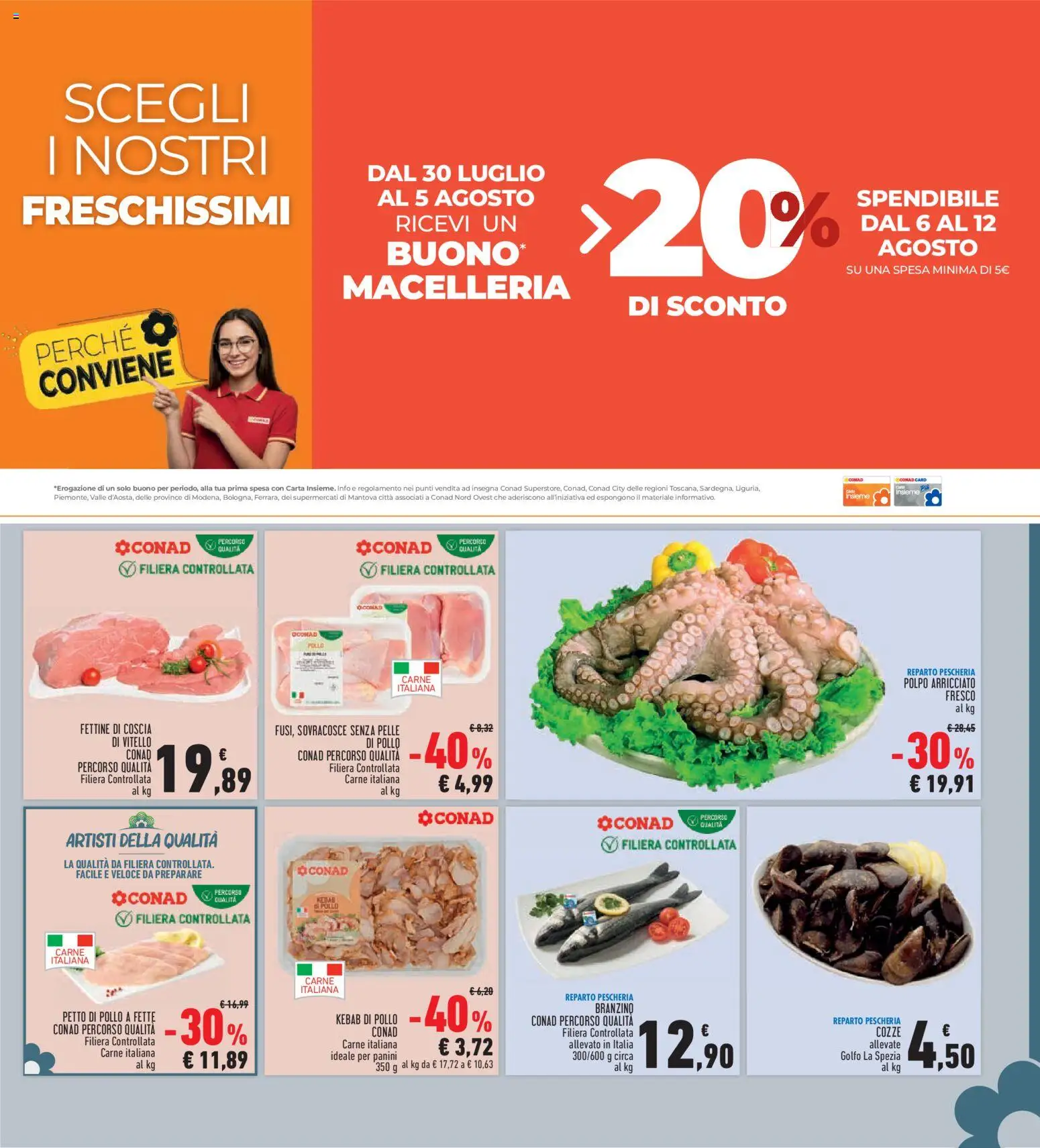 Volantino Conad del 30/07/2026 | Pagina: 9 | Prodotti: Petto di Pollo, Cozze, Polpo, Vitello