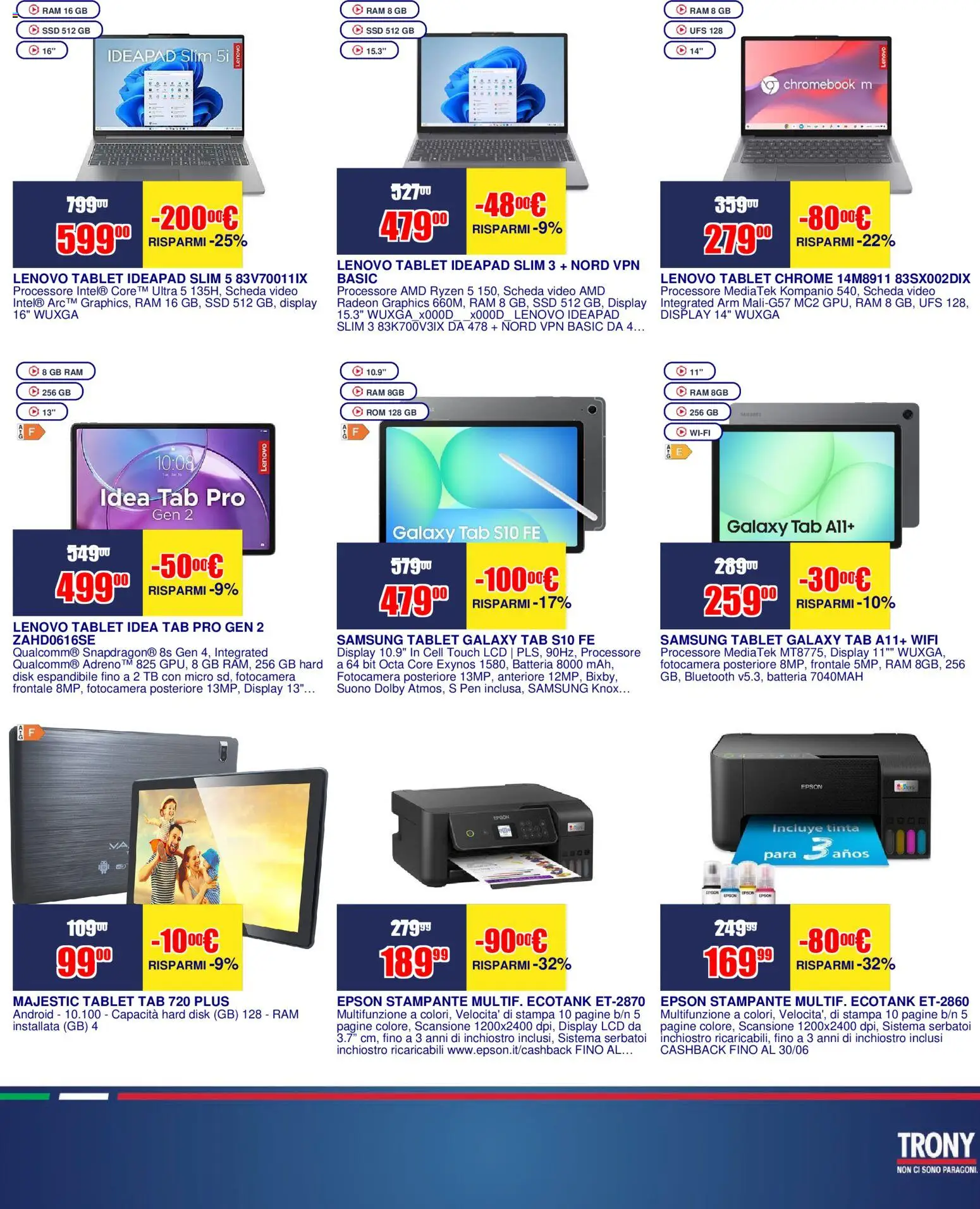 Volantino Trony del 25/06/2026 | Pagina: 18 | Prodotti: Tablet, Stampante, Stampa, Samsung