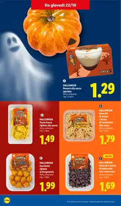Anteprima del volantino HALLOWEEN Gnocchi a forma di pipistrello con carota nera, 400 g confezione valido a partire dal 01/10/2026 | Pagina: 16 | Prodotti: Fantasmini, Zucca, Gorgonzola, Dessert