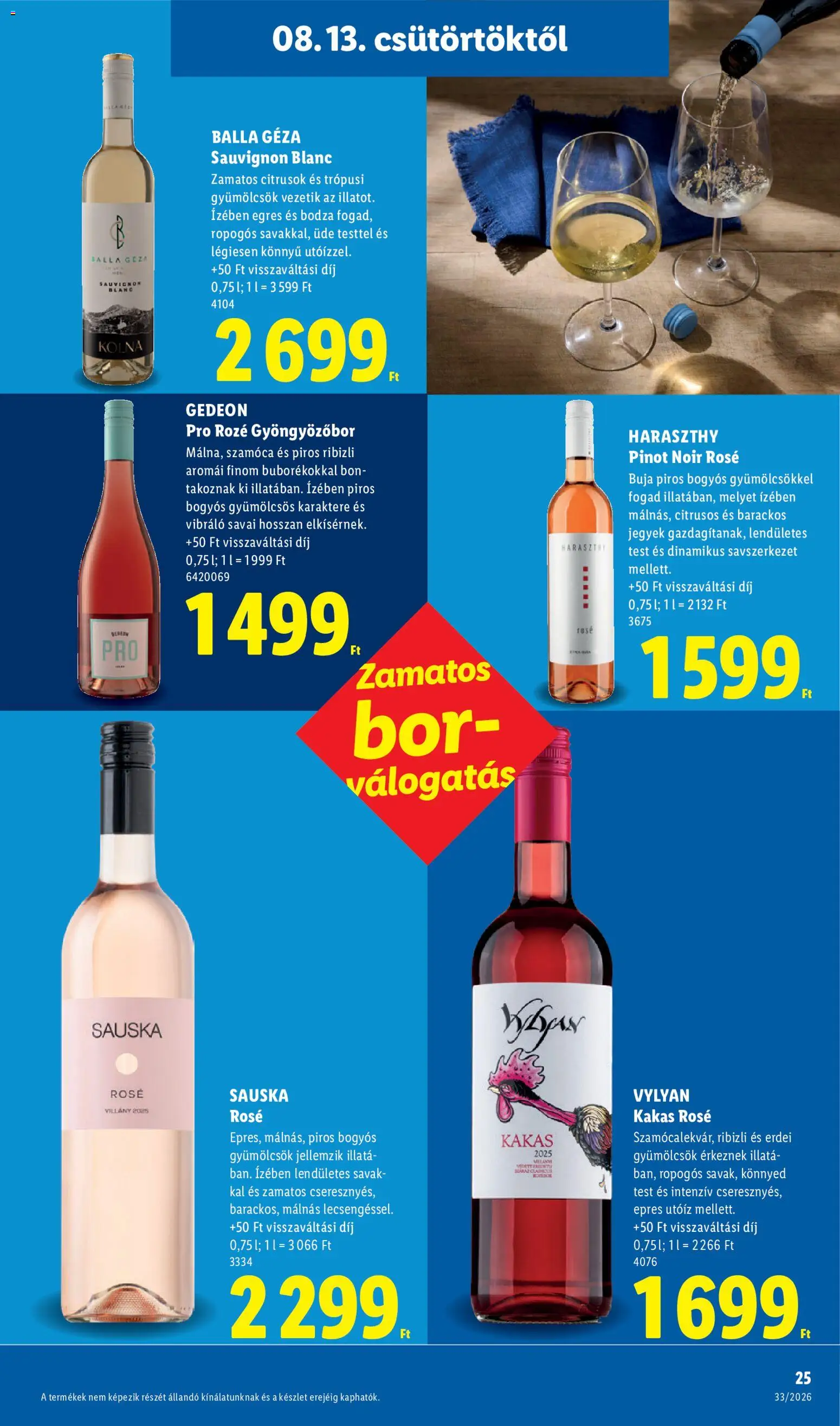 Lidl akciós ujság - amely érvényes a következő dátumtól: 2026.08.13. | Oldal: 25 | Termékek: Gyümölcs, Gyöngyözőbor, Bor, Rosé
